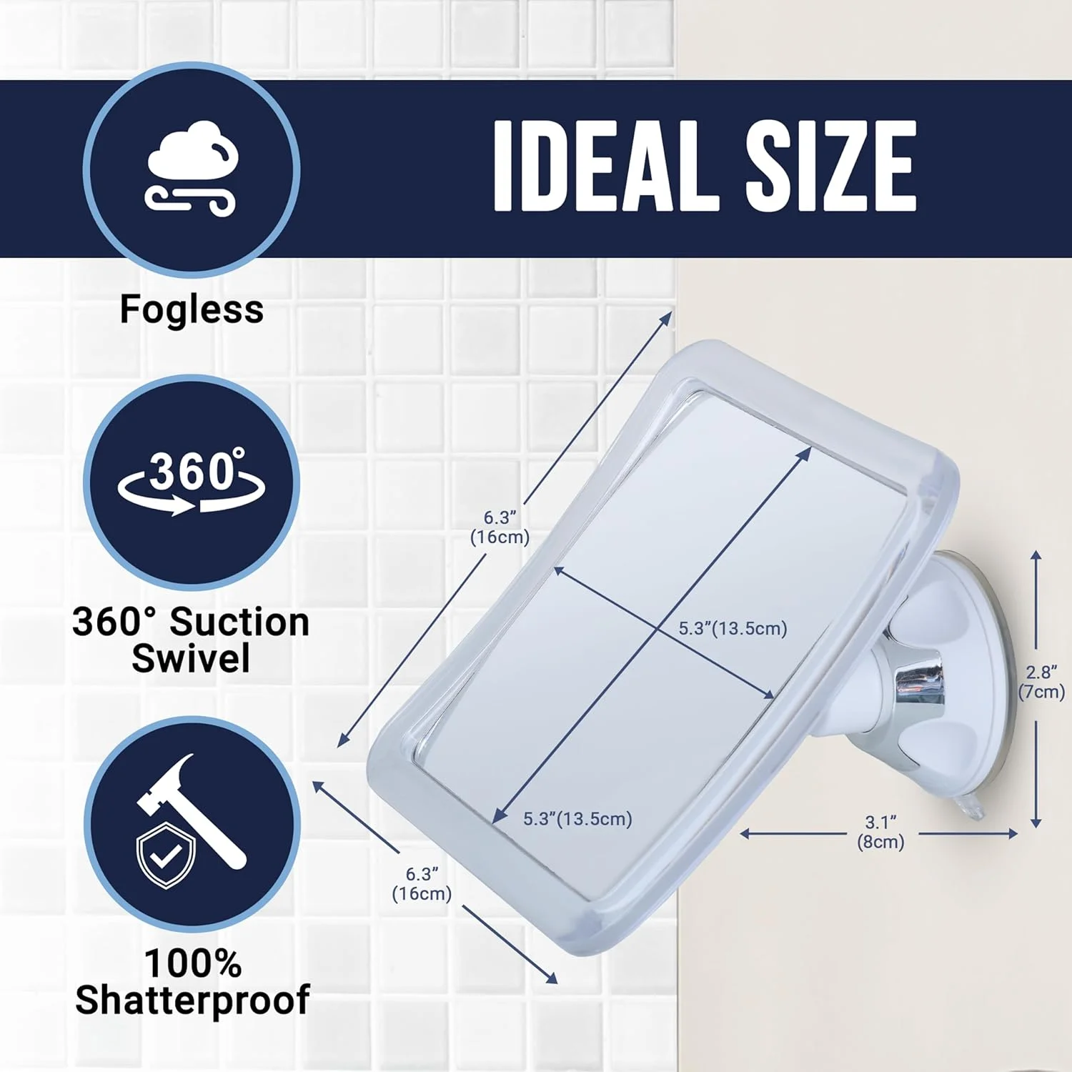 آینه ضد بخار Mirrorvana برای اصلاح صورت با مکنده قفلدار، 16x16 سانتیمتر آینه ضد بخار Mirrorvana برای اصلاح صورت با مکنده قفلدار، 16x16 سانتیمتر