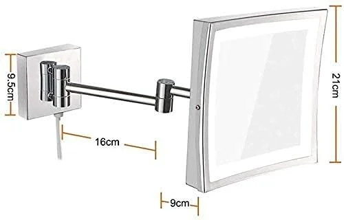 آینه حمام LED با نور برای روشویی هتل با سطح مربع بزرگنمایی 3 برابری قابل تنظیم و تلسکوپی با روکش کروم