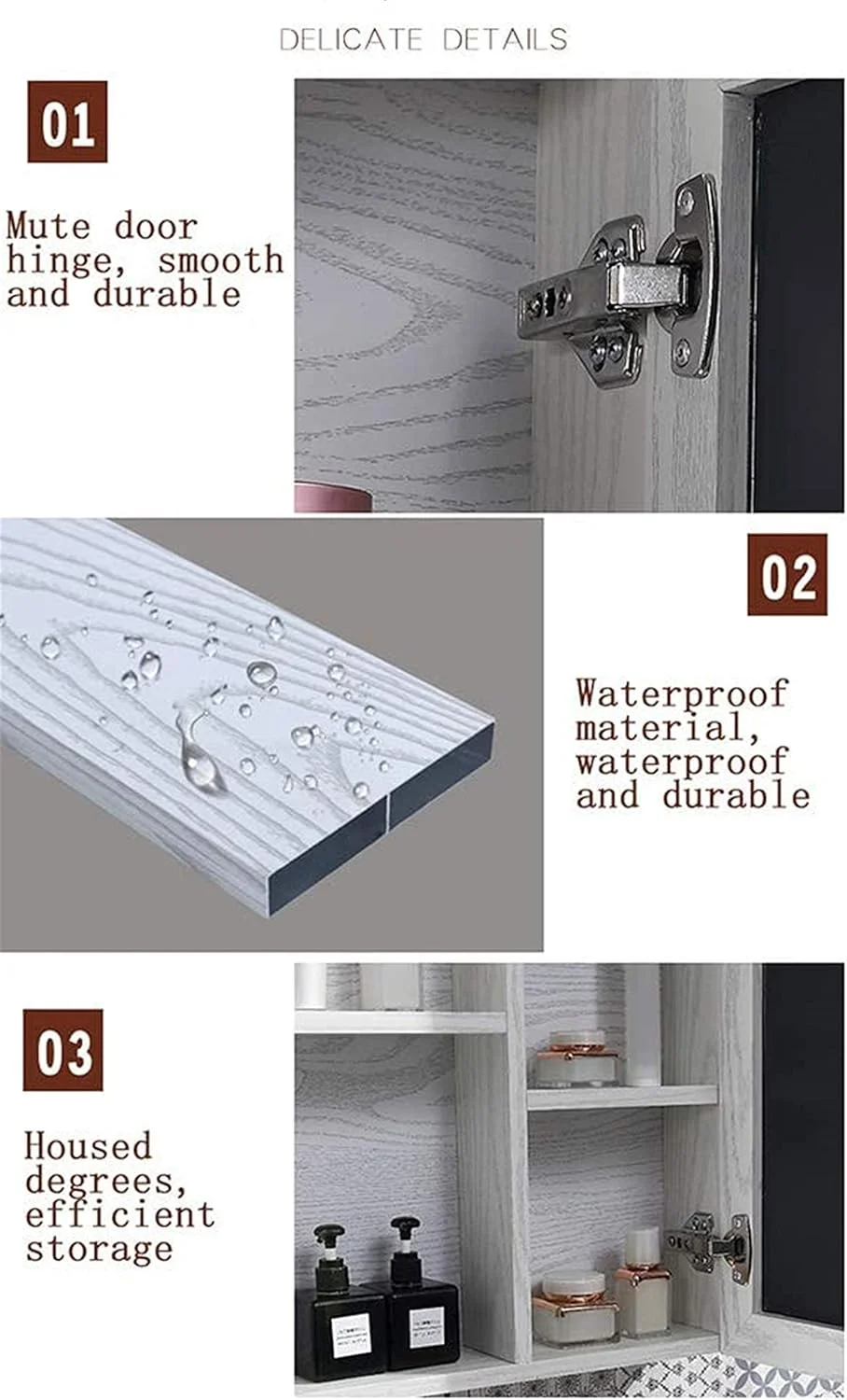 آینه کابینتی حمام آلومینیومی دیواری با آینه روشویی (طرح چوب قرمز 60x70x13 سانتی متر) (طرح چوب قرمز 60x70x13 سانتی متر)