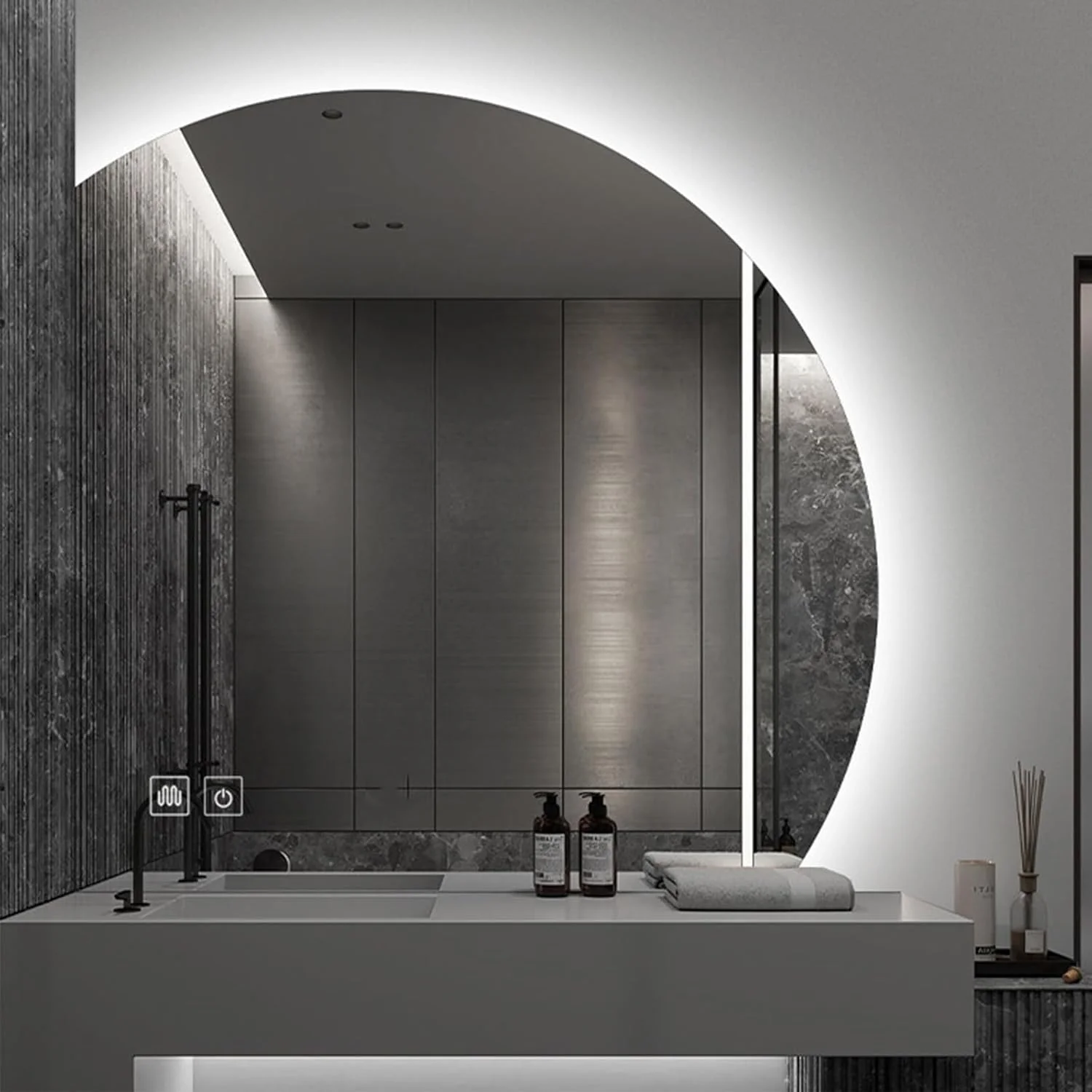 آینه نیم دایره، آینه های نیم دایره برای دیوار، آینه های نیم ماه برای دیوار، آینه روشویی LED دیمر دار نیم دایره، آینه نورانی با پد ضد بخار، آینه حمام ضد مه، 3 رنگ دیمر دار (35.4 اینچ) آینه نیم دایره، آینه های نیم دایره برای دیوار، آینه های نیم ماه برای دیوار، آینه روشویی LED دیمر دار نیم دایره، آینه نورانی با پد ضد بخار، آینه حمام ضد مه، 3 رنگ دیمر دار (35.4 اینچ)