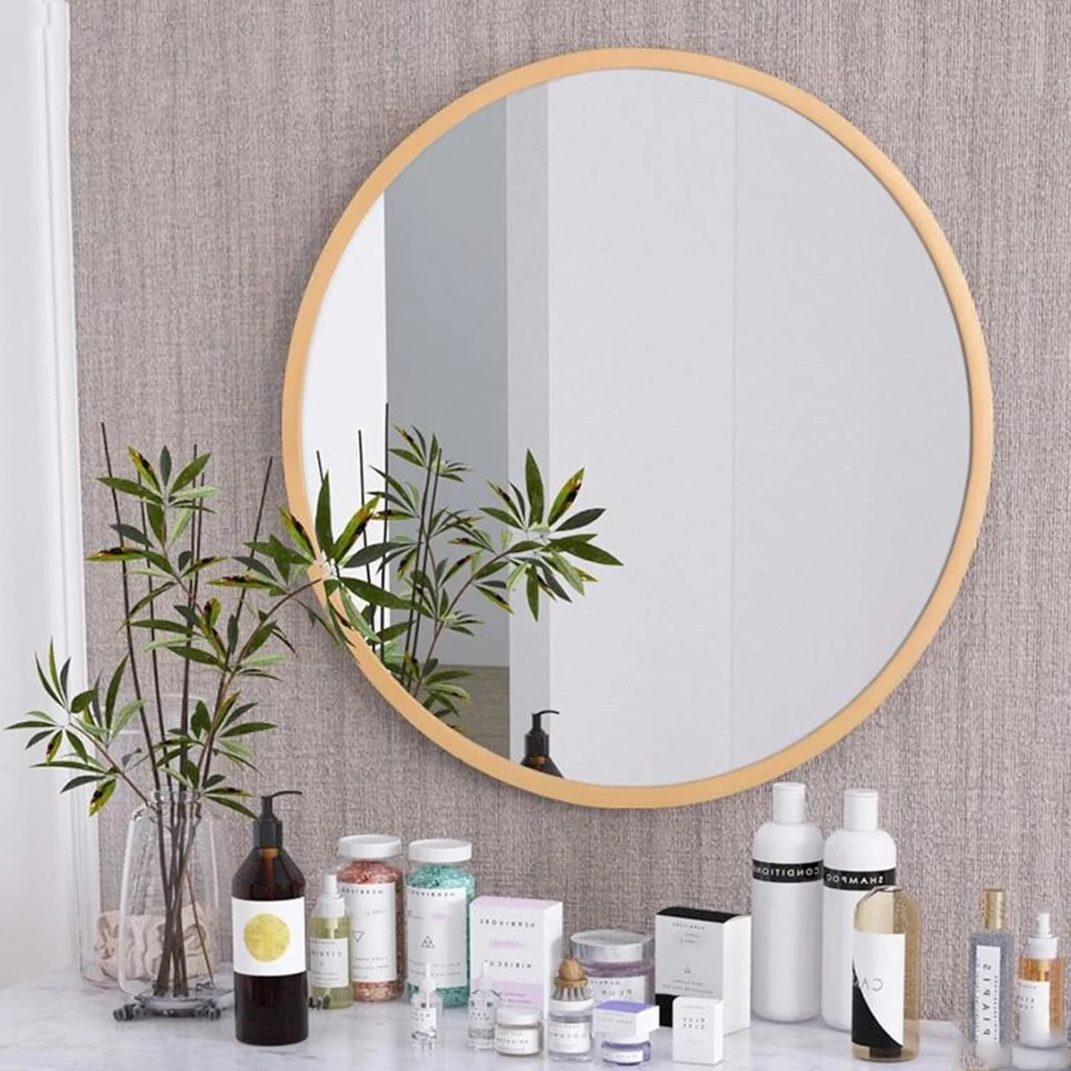 آینه گرد Mirrorize برای حمام، آینه دایره ای چوبی دیواری، آینه آرایشی قاب دار دایره ای، آینه دیواری برای اتاق نشیمن راهرو اتاق خواب، آینه آرایش