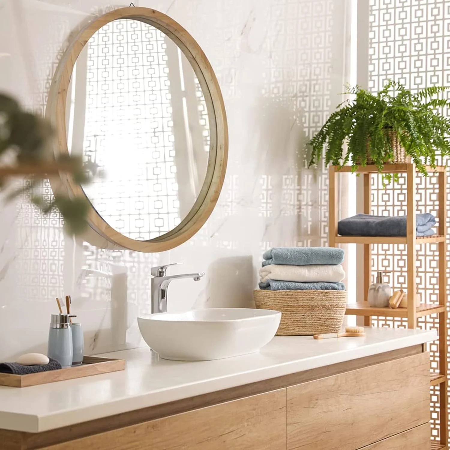 آینه گرد Mirrorize برای حمام، آینه دایره ای چوبی دیواری، آینه آرایشی قاب دار دایره ای، آینه دیواری برای اتاق نشیمن راهرو اتاق خواب، آینه آرایش