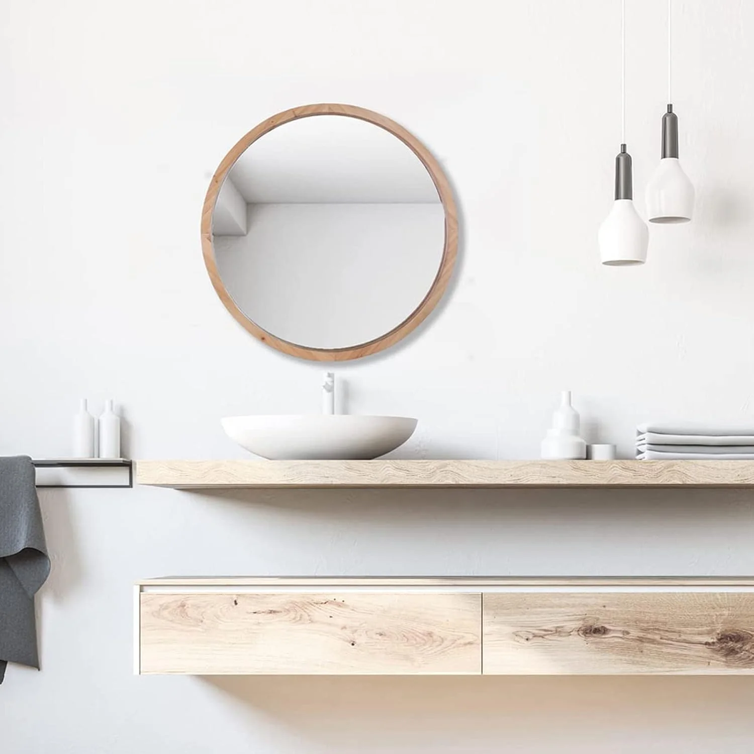 آینه گرد Mirrorize برای حمام، آینه دایره ای چوبی دیواری، آینه آرایشی قاب دار دایره ای، آینه دیواری برای اتاق نشیمن، راهرو، اتاق خواب، آینه آرایش آینه گرد Mirrorize برای حمام، آینه دایره ای چوبی دیواری، آینه آرایشی قاب دار دایره ای، آینه دیواری برای اتاق نشیمن، راهرو، اتاق خواب، آینه آرایش