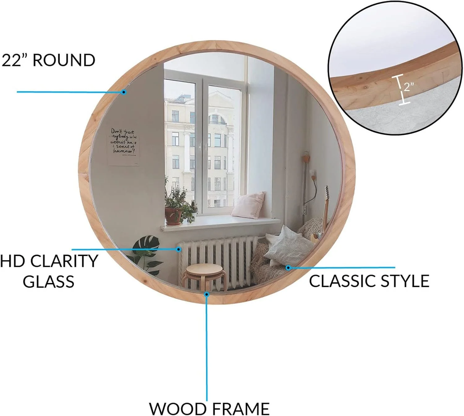 آینه گرد Mirrorize برای حمام، آینه دایره ای چوبی دیواری، آینه آرایشی قاب دار دایره ای، آینه دیواری برای اتاق نشیمن، راهرو، اتاق خواب، آینه آرایش آینه گرد Mirrorize برای حمام، آینه دایره ای چوبی دیواری، آینه آرایشی قاب دار دایره ای، آینه دیواری برای اتاق نشیمن، راهرو، اتاق خواب، آینه آرایش