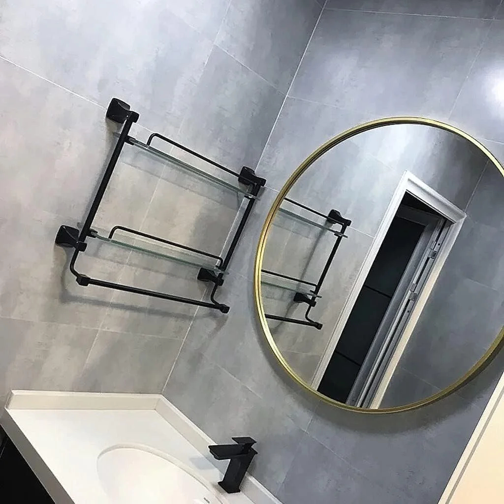آینه گرد دیواری، آینه دیواری، آینه حمام، آینه آرایش، آینه میز آرایش اتاق خواب، آینه دکور راهرو، آینه با قاب فلزی (رنگ: طلایی، اندازه: 40 سانتی متر / 15.7 اینچ)