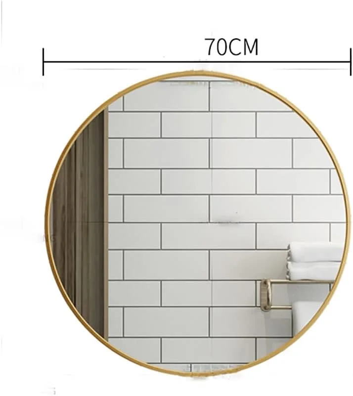 آینه گرد دیواری، آینه دیواری، آینه حمام، آینه آرایش، آینه میز آرایش اتاق خواب، آینه دکور راهرو، آینه با قاب فلزی (رنگ: طلایی، اندازه: 40 سانتی متر / 15.7 اینچ)