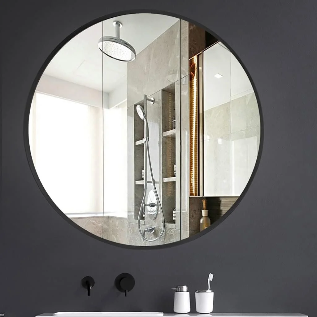 آینه گرد با قاب فلزی، آینه دیواری، آینه حمام، آینه آرایش، آینه میز آرایش اتاق خواب، آینه ورودی (رنگ: مشکی، سایز: 50 سانتی متر) آینه گرد با قاب فلزی، آینه دیواری، آینه حمام، آینه آرایش، آینه میز آرایش اتاق خواب، آینه ورودی (رنگ: مشکی، سایز: 50 سانتی متر)