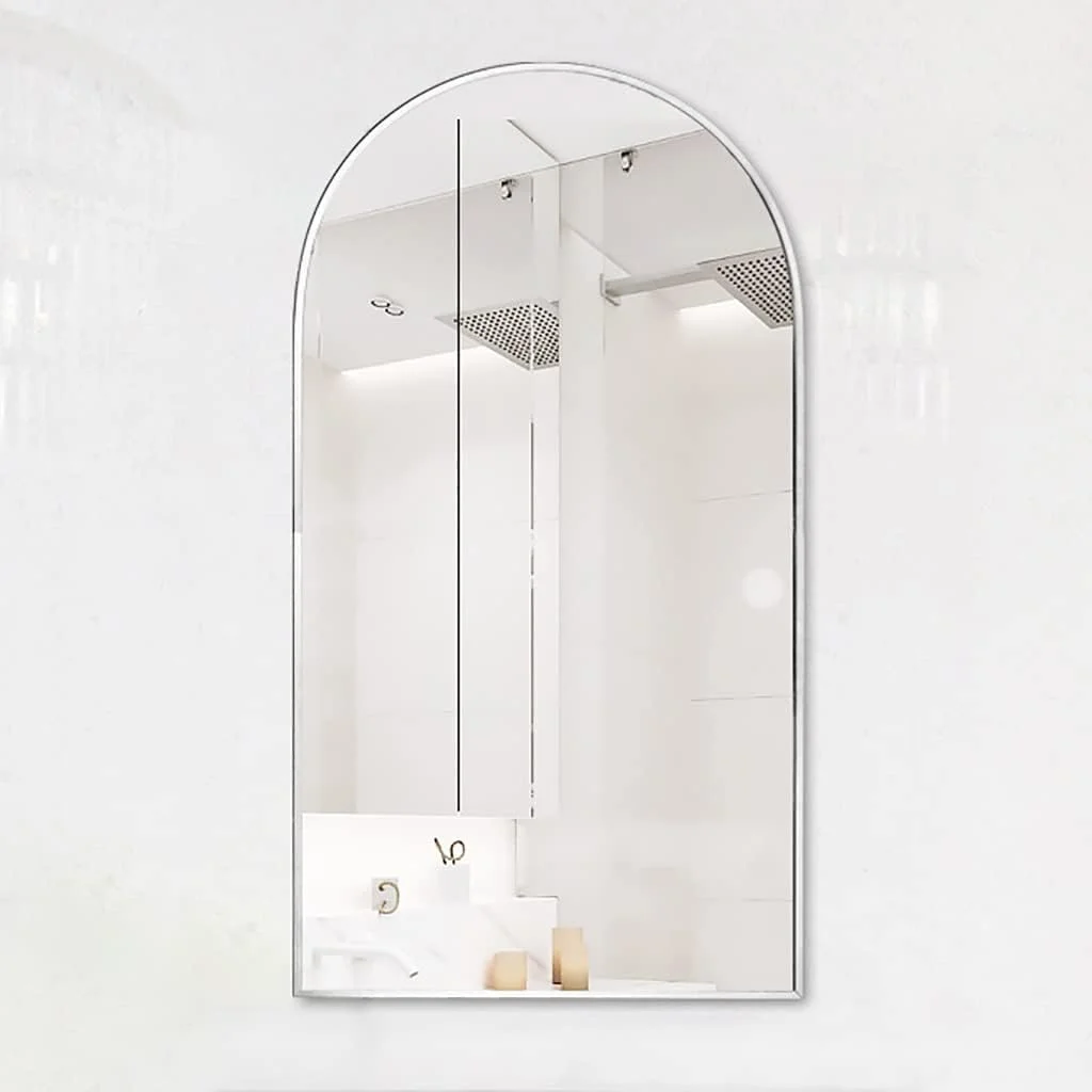 آینه قدی با قاب فلزی طرح کمانی مناسب دیوار، آینه حمام، آینه آرایش، آینه میز آرایش اتاق خواب، آینه ورودی (رنگ: سفید، سایز: 40 * 60 سانتی متر)