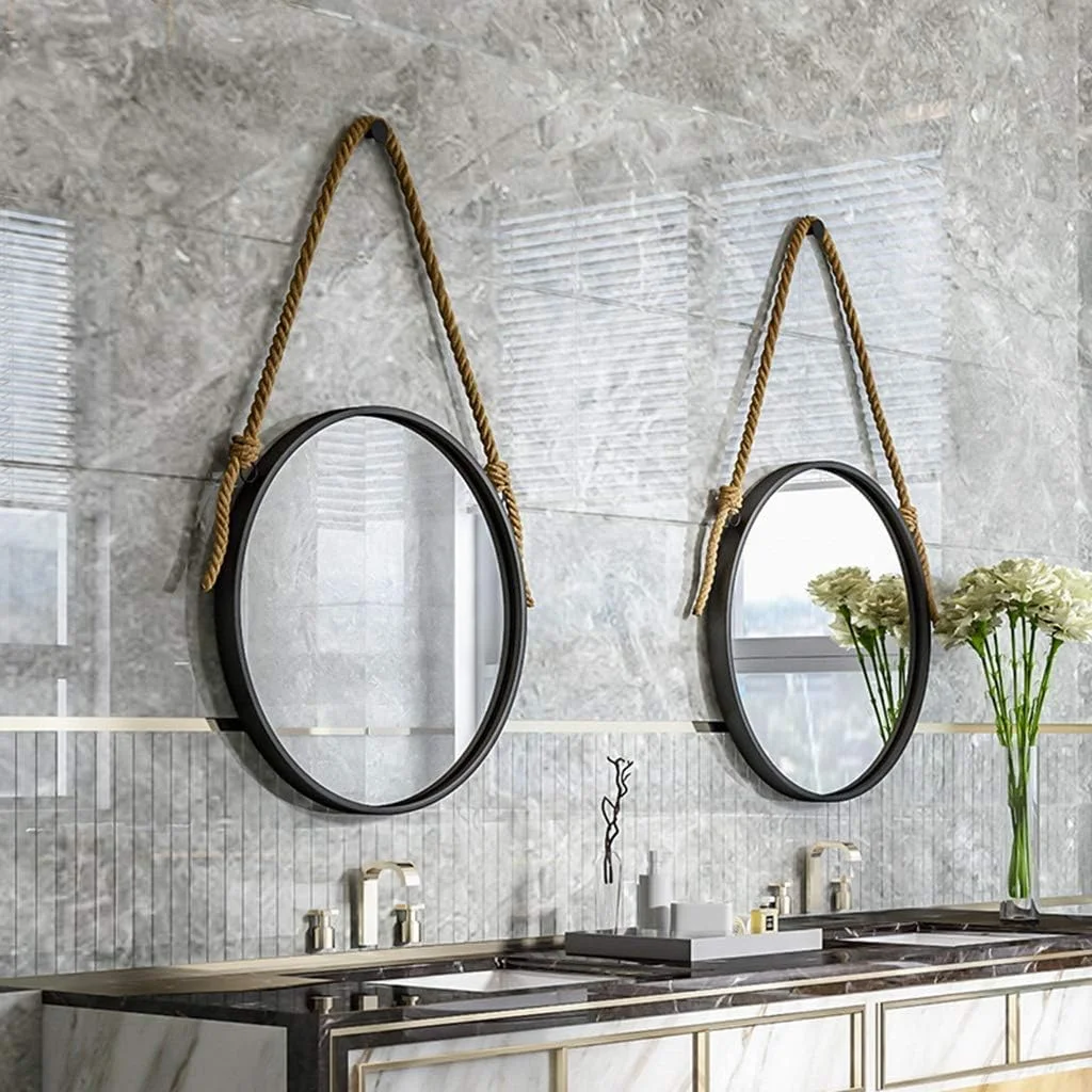 آینه آرایشی آینه حمام آینه رومیزی آینه گرد با قاب فلزی با آینه لهجه روستایی CHD طراحی ساده و ظریف / مشکی / 50 سانتی متر (رنگ: مشکی، سایز: 60 سانتی متر)