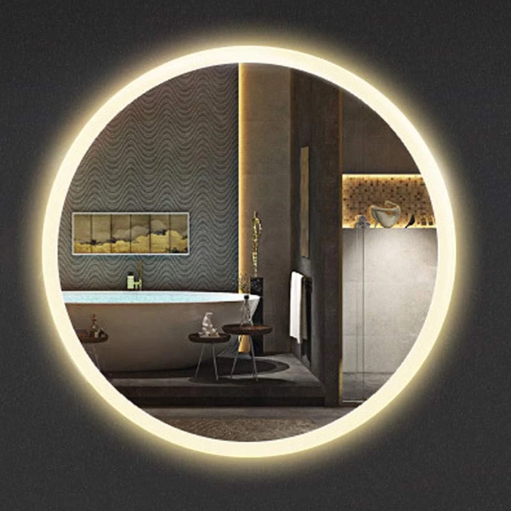 آینه حمام LED دار، آینه آرایش گرد بدون قاب دیواری با نور، آینه نقره ای با کیفیت بالا 5 میلی متری / B / 60 سانتی متر / 23.6 اینچ