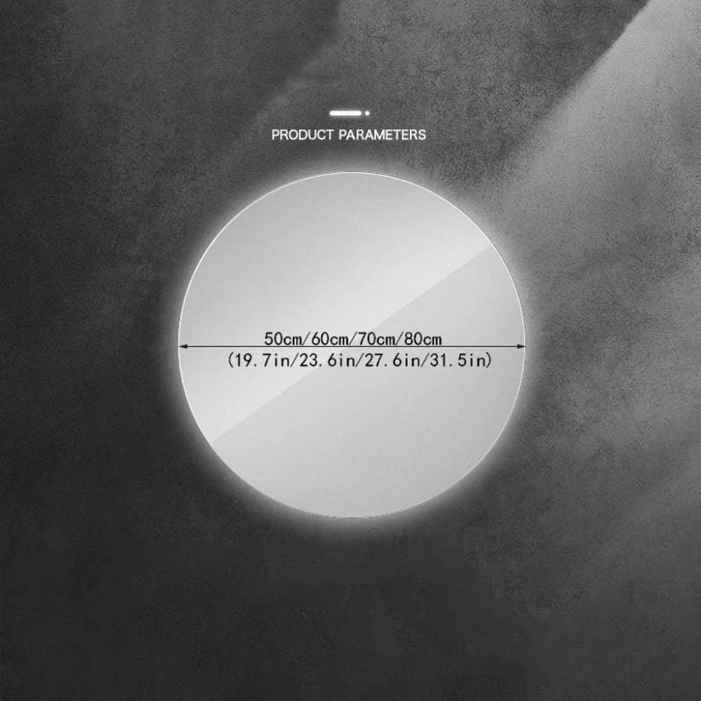 آینه حمام LED دار، آینه گرد دیواری بدون کلید ضد بخار، نور پس زمینه، آینه نقره ای 5 میلی متری بدون مس / B / 50 سانتی متر / 19.7 اینچ