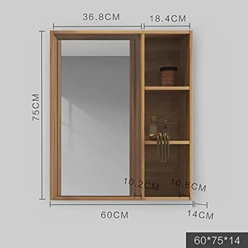 کابینت آینه ای کابینت آینه حمام کابینت آینه دیواری آینه توالت حمام توالت با قفسه (رنگ چوب 80 * 14 * 75 سانتی متر) (رنگ چوب 60 * 14 * 75 سانتی متر)