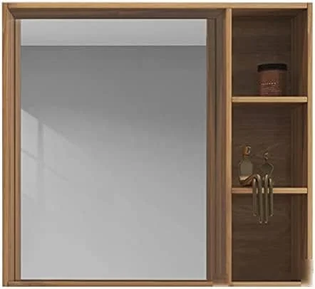 کابینت آینه ای کابینت آینه حمام کابینت آینه دیواری آینه توالت حمام توالت با قفسه (رنگ چوب 80 * 14 * 75 سانتی متر) (رنگ چوب 60 * 14 * 75 سانتی متر)