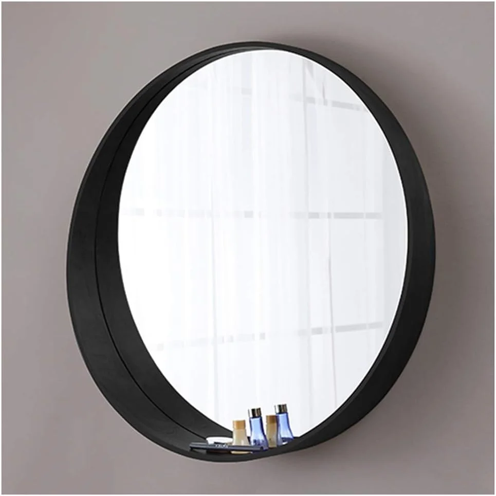 آینه دیواری برای حمام، آینه آرایشی چوبی حمام، آینه روشویی با قفسه، آینه دیواری ورودی حمام، رنگ طلایی قهوه ای چوب مشکی 50/60/70 سانتی متر (رنگ: مشکی، سایز: