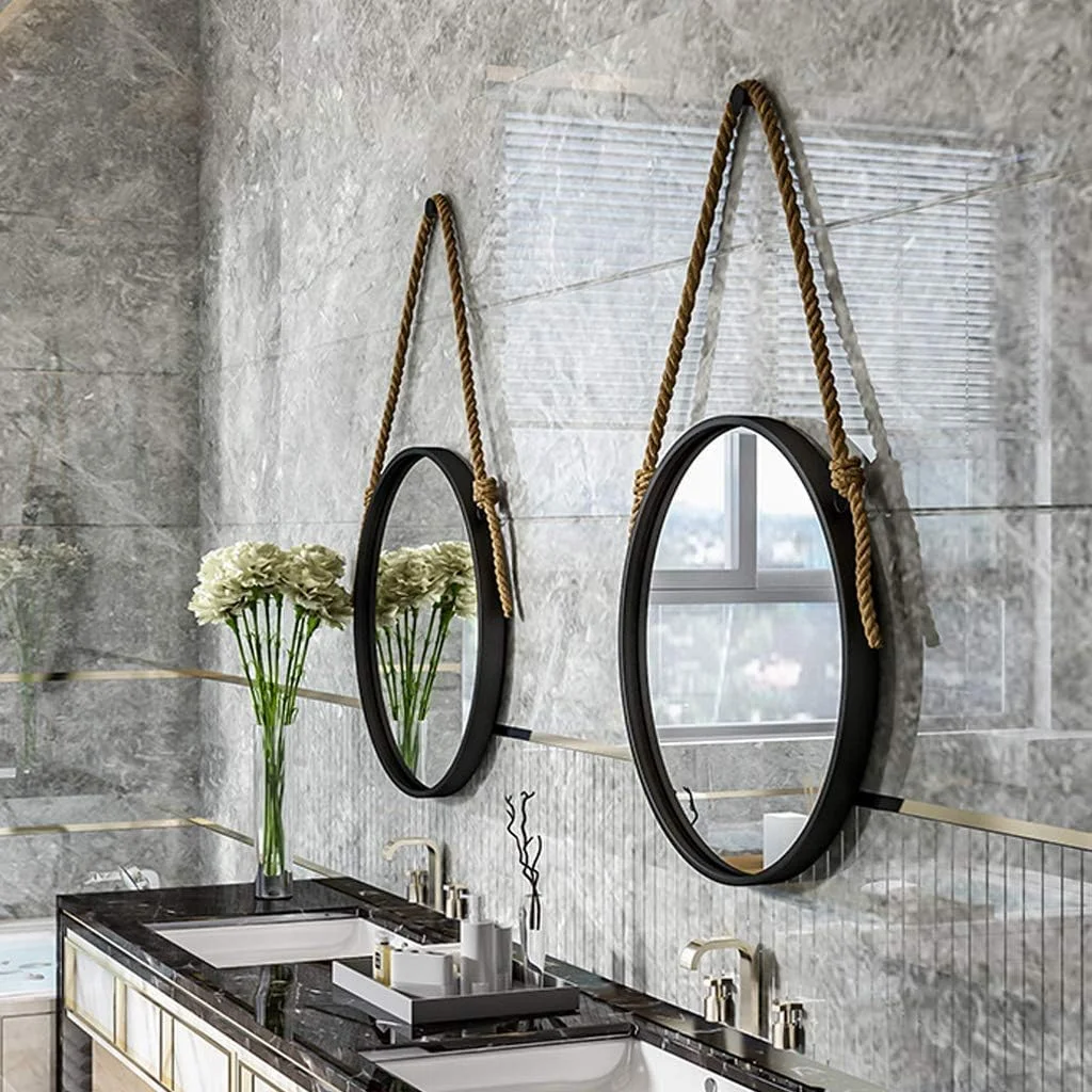 آینه آرایشی آینه حمام آینه رومیزی آینه گرد شیشه ای آینه های فلزی قاب دار آینه آویز روستایی با کیفیت بالا / نقره ای / 40 سانتی متر (رنگ: مشکی، سایز: 50 سانتی متر)