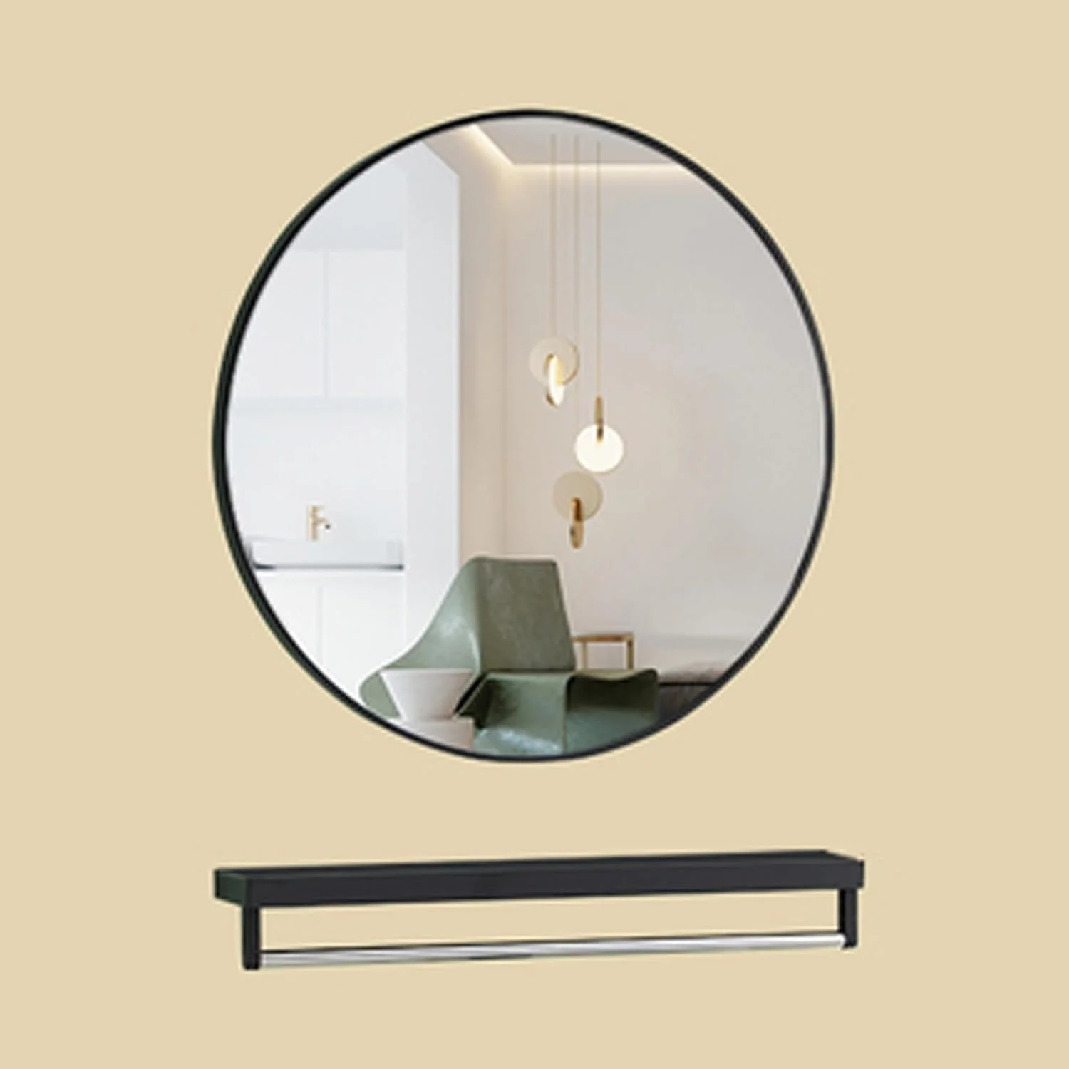 آینه دیواری برای حمام، آینه دیواری گرد با قاب فلزی، آینه روشویی حمام برای دیوار، اتاق نشیمن، اتاق خواب، روشویی، ورودی، راهرو (رنگ: مشکیB، اندازه: 40 سانتی متر / 15.7 اینچ)