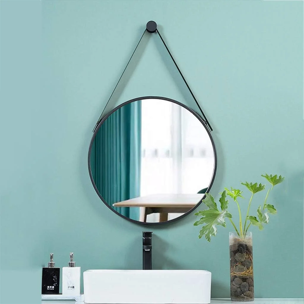 آینه آرایشی آینه حمام آینه رومیزی با حلقه های فلزی نصب آسان برای دکوراسیون منزل اتاق نشیمن/طلایی/50 سانتی متر (رنگ: مشکی، سایز: 40 سانتی متر)