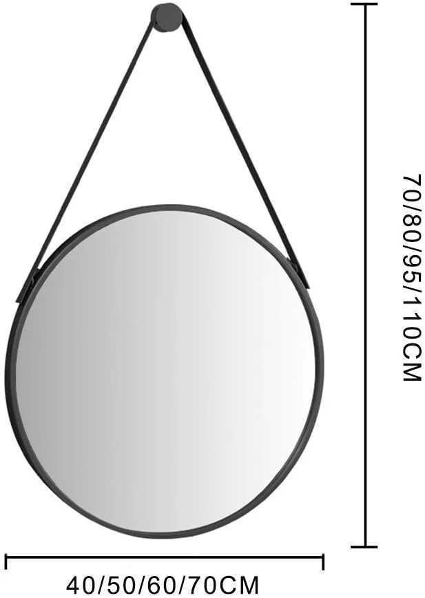 آینه آرایشی آینه حمام آینه رومیزی با حلقه های فلزی نصب آسان برای دکوراسیون منزل اتاق نشیمن/طلایی/50 سانتی متر (رنگ: مشکی، سایز: 40 سانتی متر)