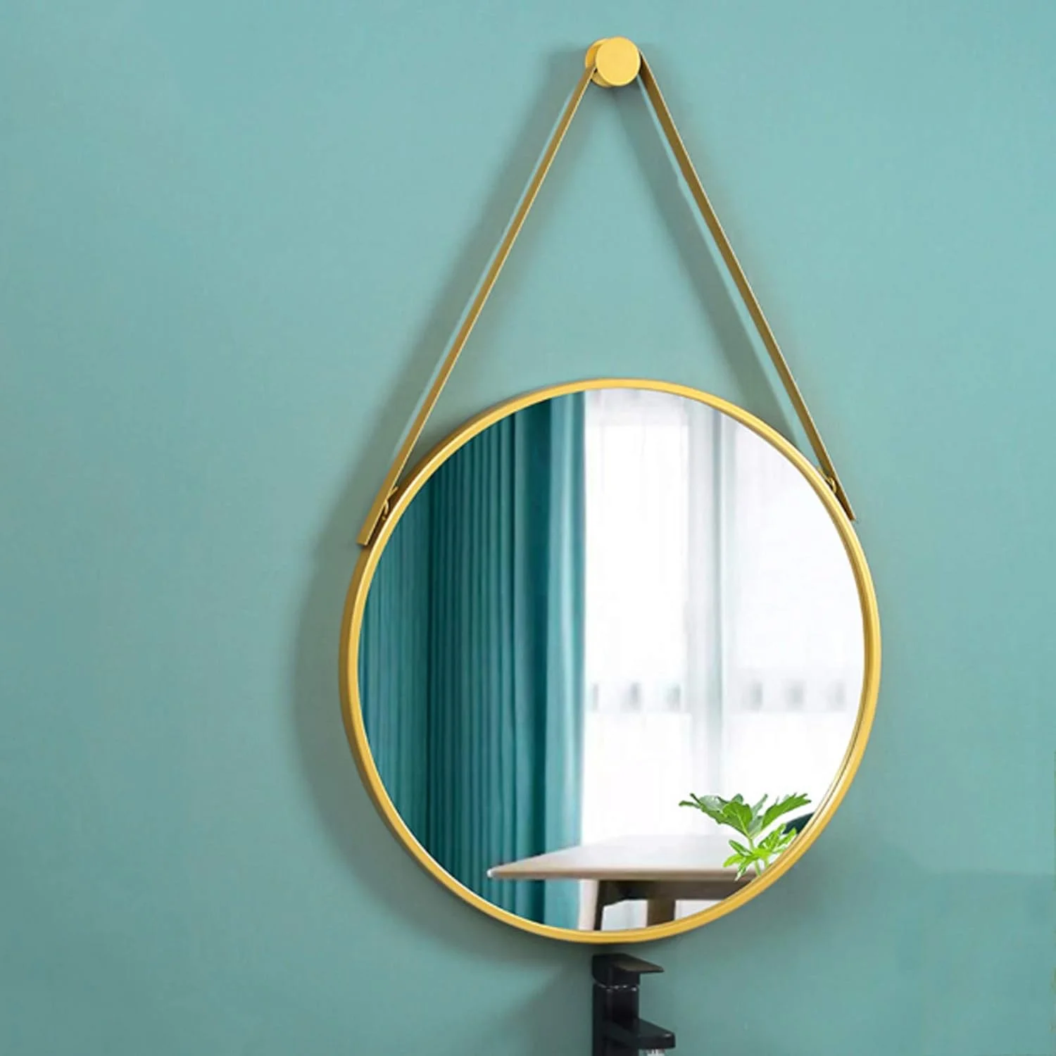 آینه آرایشی آینه حمام آینه رومیزی گرد با طناب آویز فلزی قاب دار HD مناسب اتاق خواب و میز آرایش/طلایی/40 سانتی متر (رنگ: طلایی، اندازه: 50 سانتی متر)