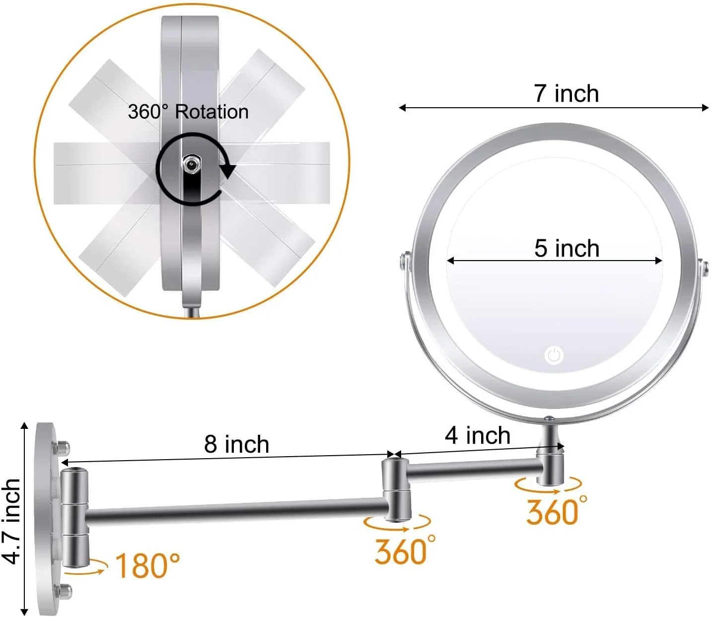 آینه آرایشی دیواری Minetom، بزرگنمایی 1X 10X، چرخش 360 درجه، دو طرفه با نور LED، مناسب برای حمام، با آداپتور AC یا باتری آینه آرایشی دیواری Minetom، بزرگنمایی 1X 10X، چرخش 360 درجه، دو طرفه با نور LED، مناسب برای حمام، با آداپتور AC یا باتری