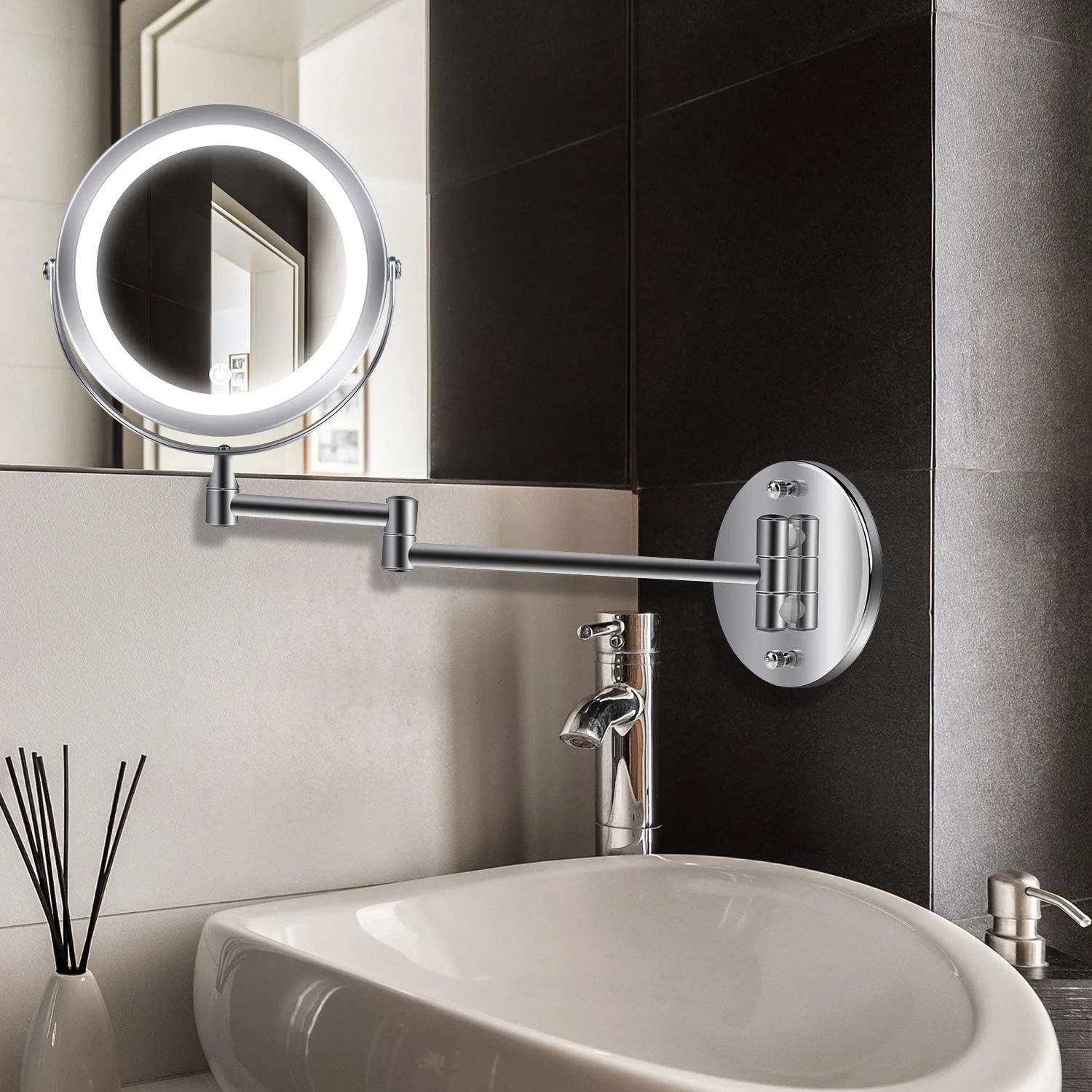 آینه آرایشی دیواری Minetom، بزرگنمایی 1X 10X، چرخش 360 درجه، دو طرفه با نور LED، مناسب برای حمام، با آداپتور AC یا باتری آینه آرایشی دیواری Minetom، بزرگنمایی 1X 10X، چرخش 360 درجه، دو طرفه با نور LED، مناسب برای حمام، با آداپتور AC یا باتری