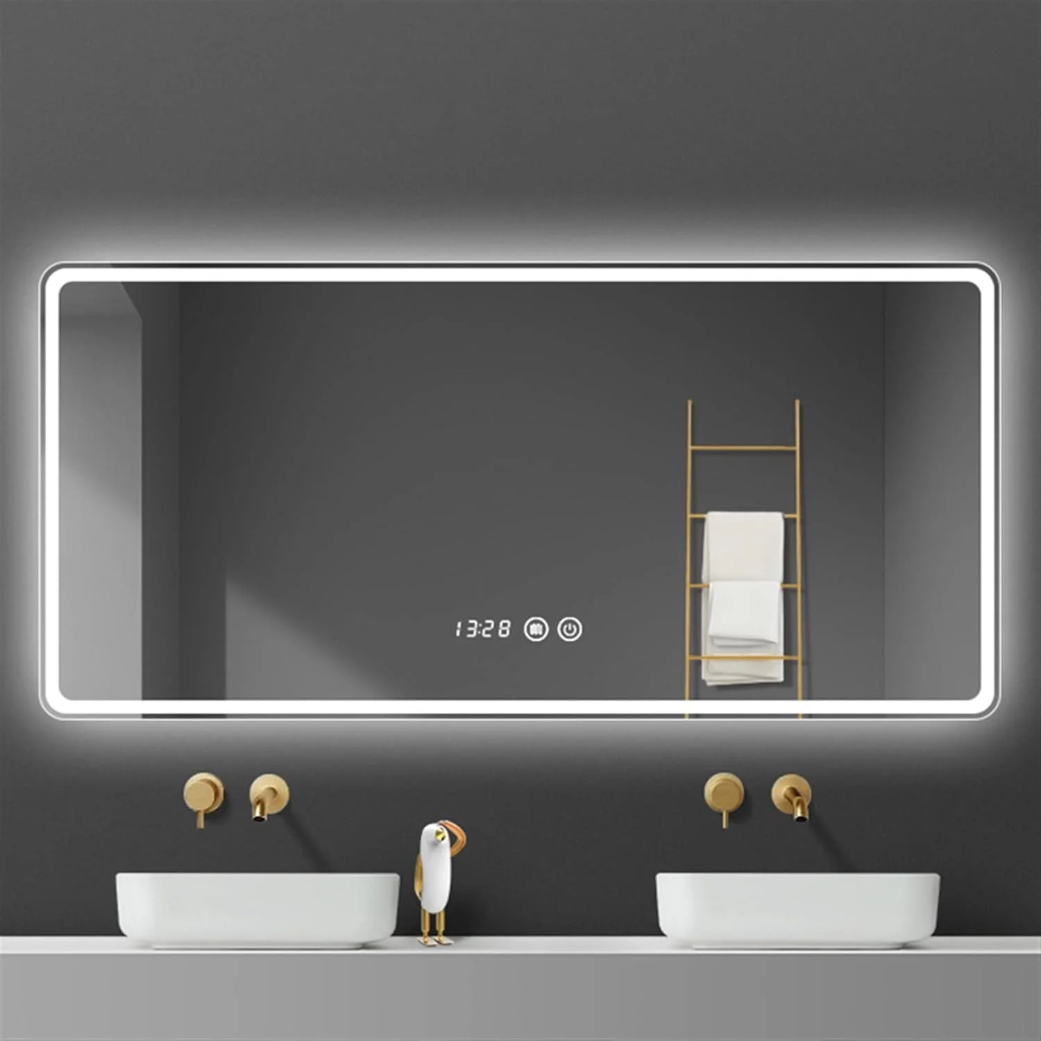 آینه های دیواری MATTUI، آینه هوشمند حمام با چراغ، آینه بزرگ آرایشی لمسی با نور پس زمینه، نصب دیواری