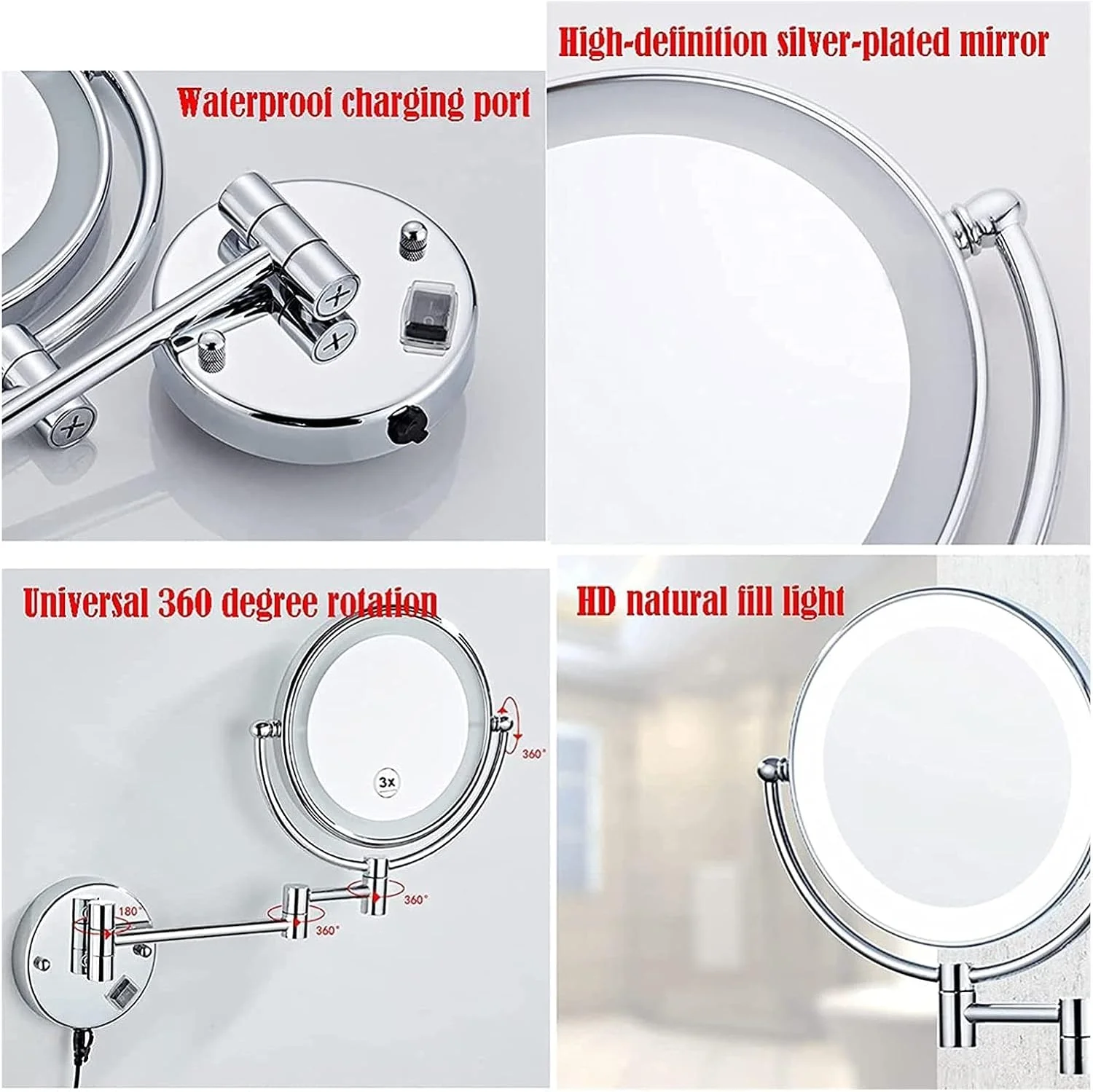 آینه آرایشی دیواری - بزرگنمایی 3/5/7/10 برابر، آینه دو طرفه چرخان 8 اینچی قابل افزایش برای حمام، قابل شارژ USB، آینه آرایشی نسخه ارتقا یافته (رنگ: D، اندازه: 7X) (B 3X) آینه آرایشی دیواری - بزرگنمایی 3/5/7/10 برابر، آینه دو طرفه چرخان 8 اینچی قابل افزایش برای حمام، قابل شارژ USB، آینه آرایشی نسخه ارتقا یافته (رنگ: D، اندازه: 7X) (B 3X)