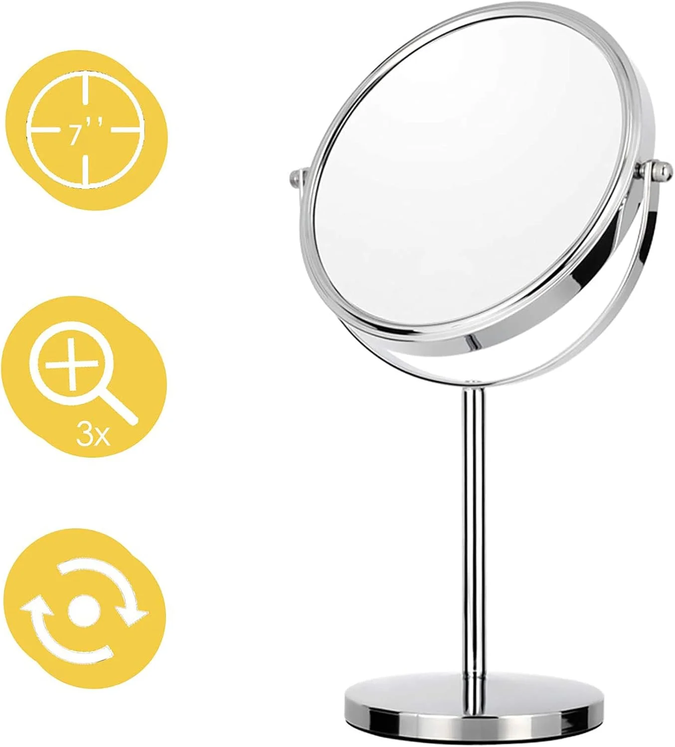 آینه آرایشی 7 اینچی دو طرفه رومیزی با بزرگنمایی 3 برابر، آینه چرخان لوازم آرایشی برای خانه، حمام، مسافرت آینه آرایشی 7 اینچی دو طرفه رومیزی با بزرگنمایی 3 برابر، آینه چرخان لوازم آرایشی برای خانه، حمام، مسافرت