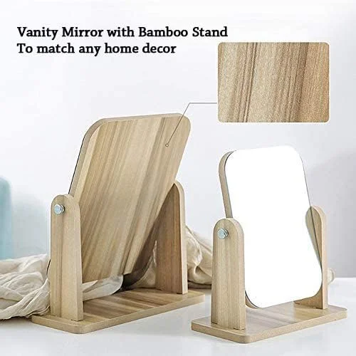 آینه رومیزی، آینه چوبی 22x23.5 سانتی‌متری با قابلیت چرخش 360 درجه، آینه رومیزی قابل تنظیم قابل حمل، آینه آرایش اصلاح صورت مناسب برای حمام و اتاق نشیمن
