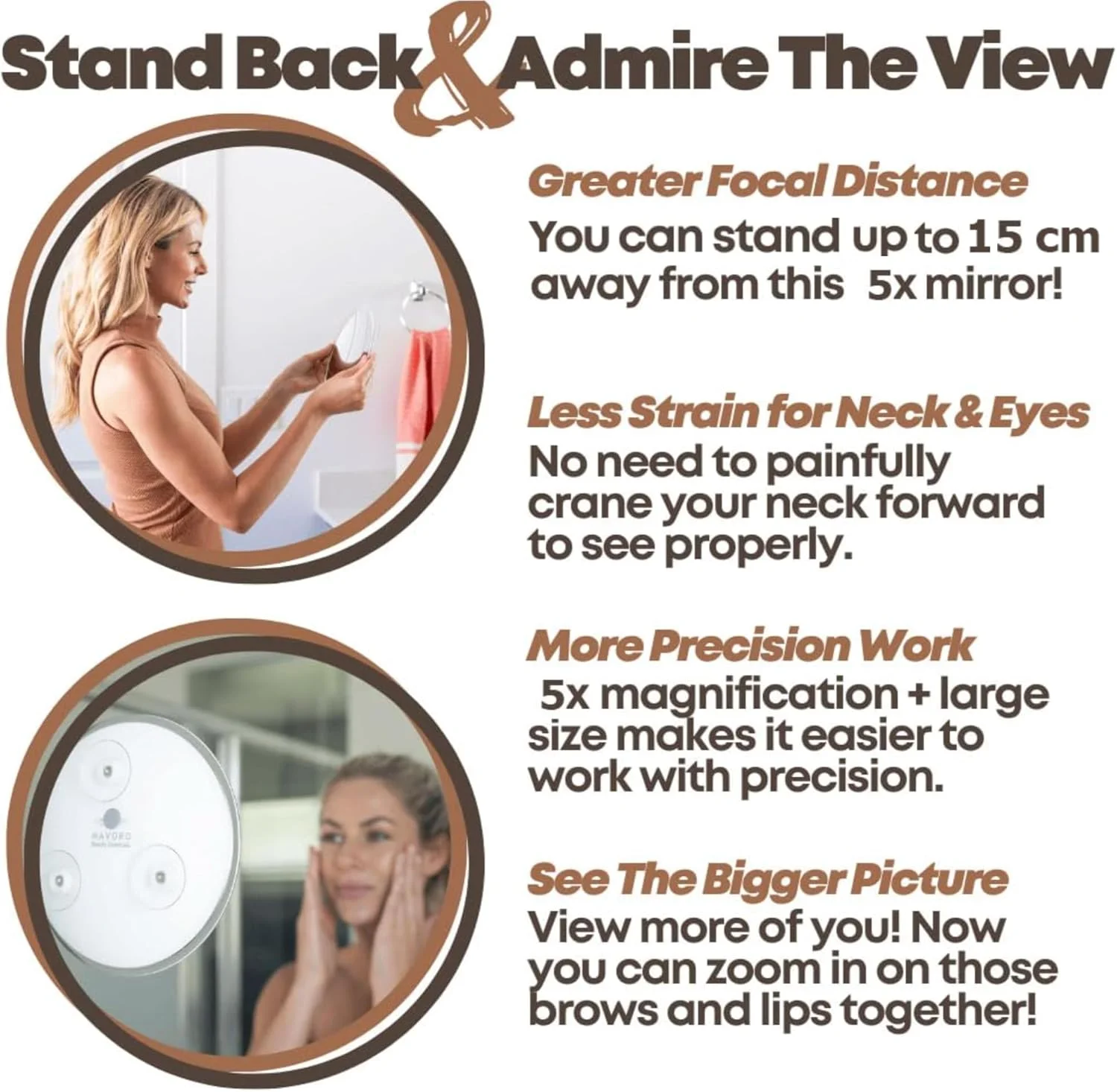 آینه بزرگنمایی ماورو با 3 فنجان مکش 9 اینچی (بزرگنمایی 5 برابر)