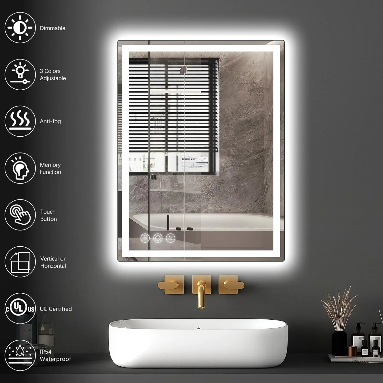 آینه حمام Memobarco با چراغ های LED برای دیوار، آینه هوشمند 50x70 سانتی متر، آینه دیواری با نور پس زمینه و جلو، CRI>90 دیمر پذیر، IP54، ضد مه، آینه حافظه دار آینه حمام Memobarco با چراغ های LED برای دیوار، آینه هوشمند 50x70 سانتی متر، آینه دیواری با نور پس زمینه و جلو، CRI>90 دیمر پذیر، IP54، ضد مه، آینه حافظه دار