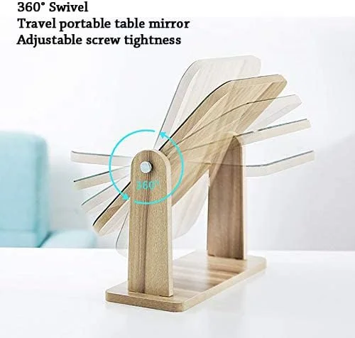 آینه رومیزی، آینه چوبی 22x23.5 سانتی‌متری با قابلیت چرخش 360 درجه، آینه رومیزی قابل تنظیم قابل حمل، آینه آرایش اصلاح صورت مناسب برای حمام و اتاق نشیمن