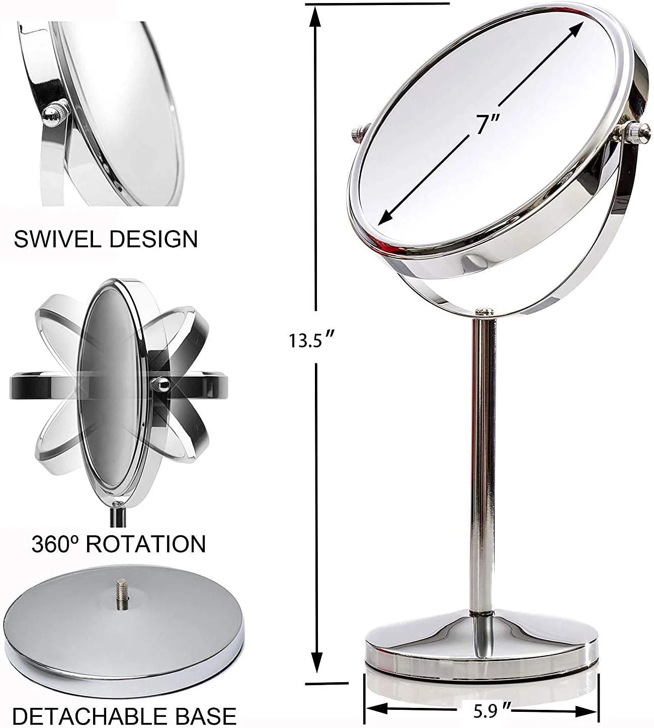 آینه آرایشی 7 اینچی دو طرفه رومیزی با بزرگنمایی 3 برابر، آینه چرخان لوازم آرایشی برای خانه، حمام، مسافرت آینه آرایشی 7 اینچی دو طرفه رومیزی با بزرگنمایی 3 برابر، آینه چرخان لوازم آرایشی برای خانه، حمام، مسافرت