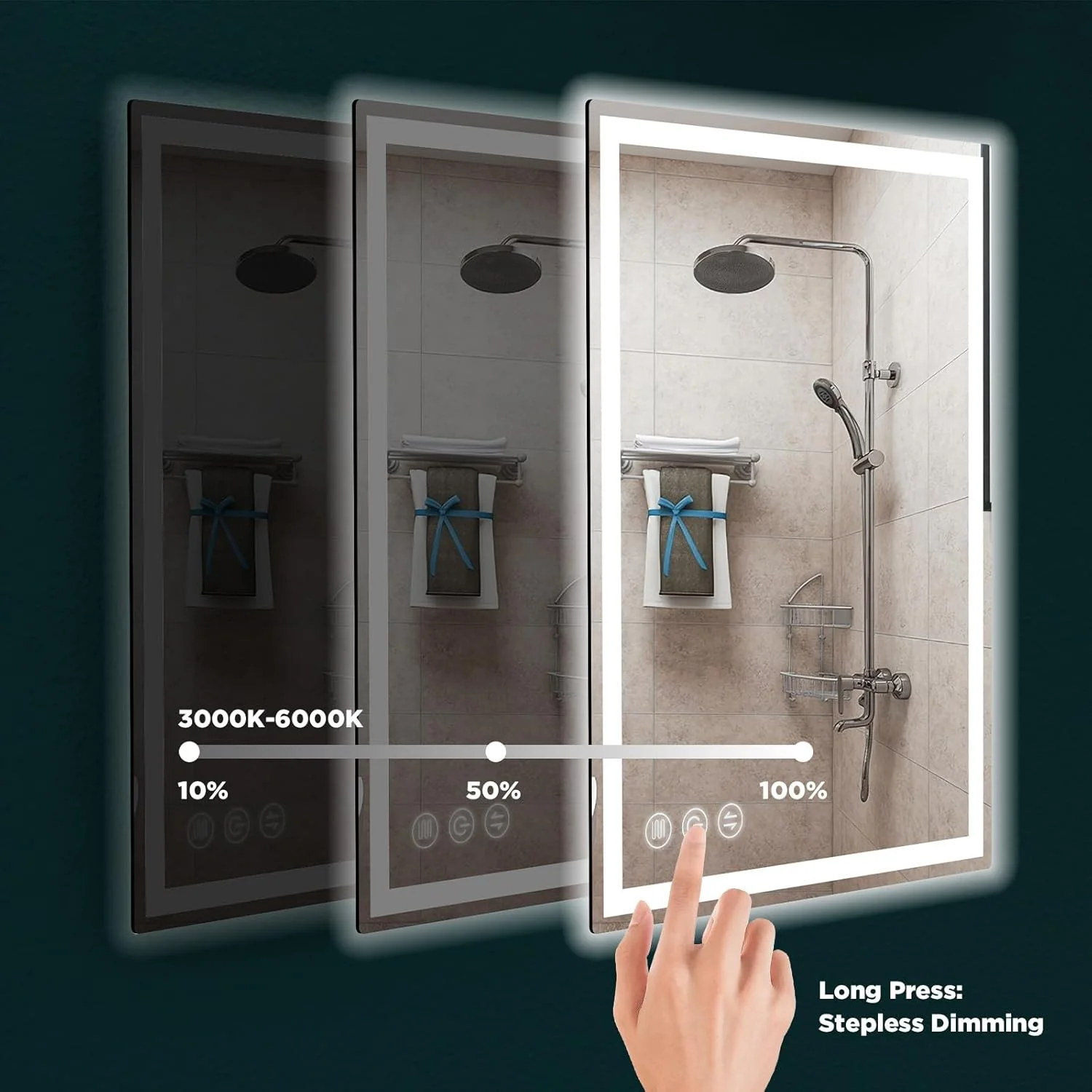 آینه حمام ال ای دی Memobarco با ابعاد 60x80 سانتی متر، آینه های دیواری با قابلیت تنظیم نور پیوسته و ضد بخار، CRI>90 قابل تنظیم، آینه روشویی با 3 حالت رنگی، ضد خرد شدن، آینه حمام حافظه دار با چراغ های ال ای دی