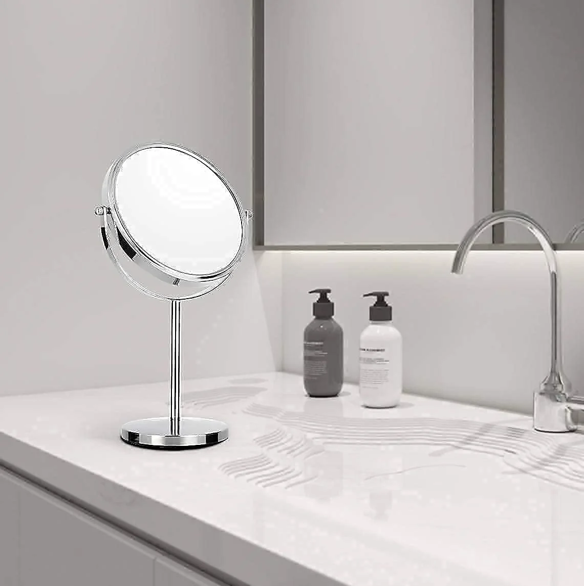 آینه آرایشی 7 اینچی دو طرفه رومیزی با بزرگنمایی 3 برابر، آینه چرخان لوازم آرایشی برای خانه، حمام، مسافرت آینه آرایشی 7 اینچی دو طرفه رومیزی با بزرگنمایی 3 برابر، آینه چرخان لوازم آرایشی برای خانه، حمام، مسافرت