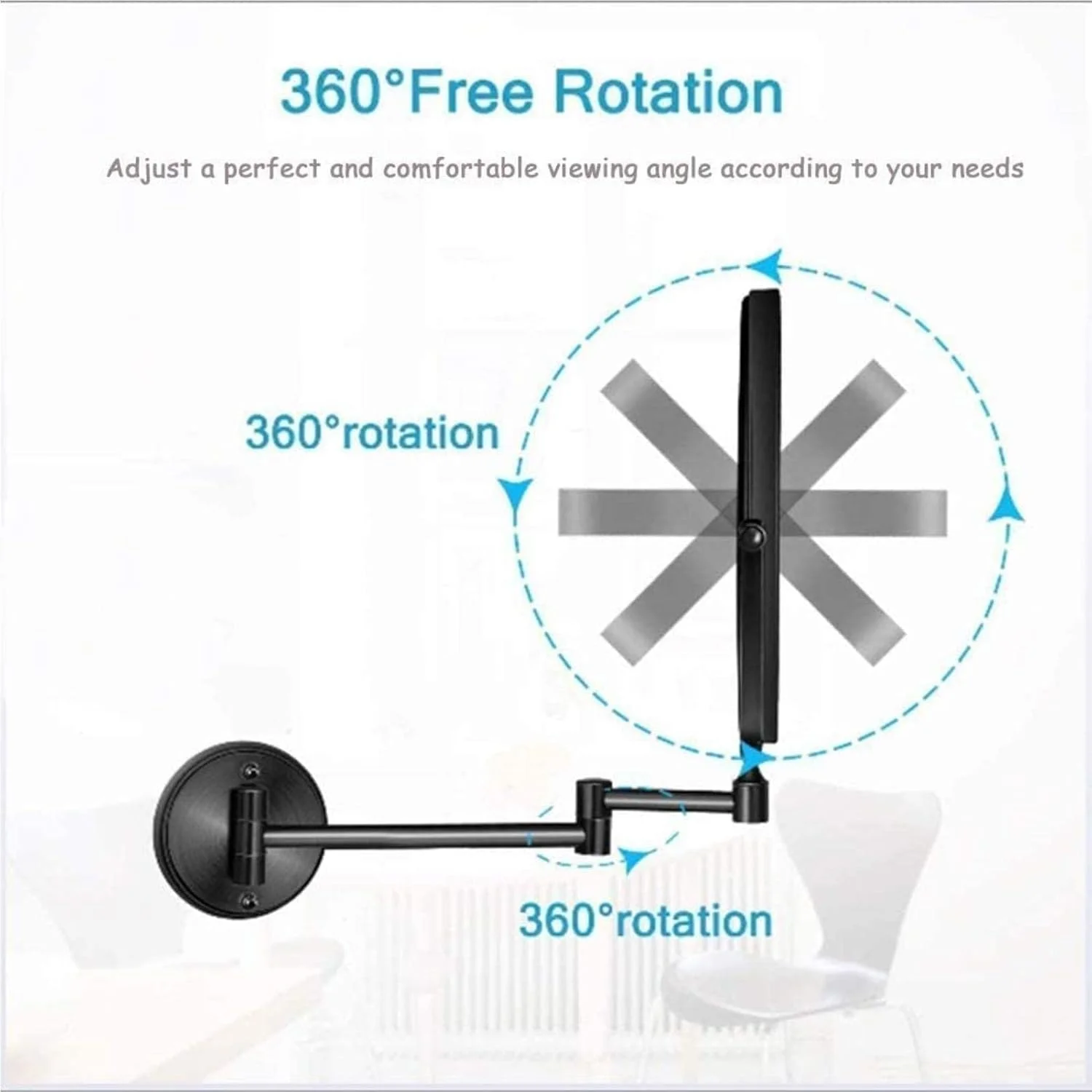 آینه آرایشی دیواری، آینه حمام گرد 8 اینچی، آینه آرایشی دو طرفه با چرخش 360 درجه