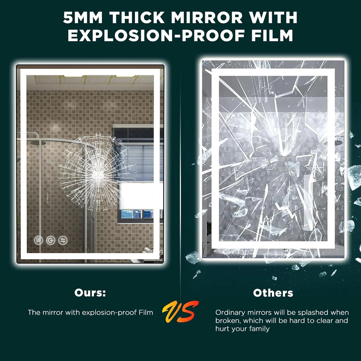 آینه حمام ال ای دی Memobarco با ابعاد 60x80 سانتی متر، آینه های دیواری با قابلیت تنظیم نور پیوسته و ضد بخار، CRI>90 قابل تنظیم، آینه روشویی با 3 حالت رنگی، ضد خرد شدن، آینه حمام حافظه دار با چراغ های ال ای دی