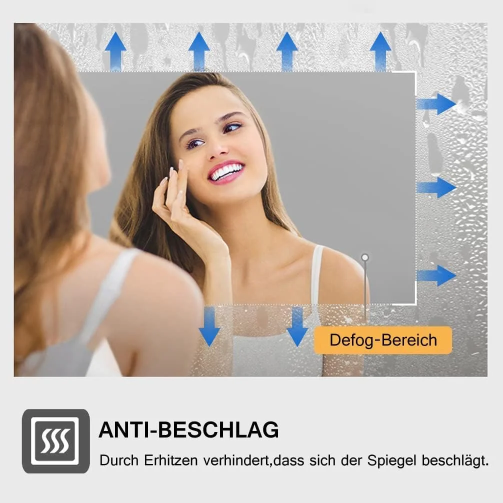 آینه حمام ال ای دی MIQU، ابعاد 80 در 60 سانتی متر، آینه بزرگ با نور، کلید لمسی، دیمر دار، مستطیلی، آینه دیواری با بلوتوث + دوشاخه + 3 رنگ نور آینه حمام ال ای دی MIQU، ابعاد 80 در 60 سانتی متر، آینه بزرگ با نور، کلید لمسی، دیمر دار، مستطیلی، آینه دیواری با بلوتوث + دوشاخه + 3 رنگ نور