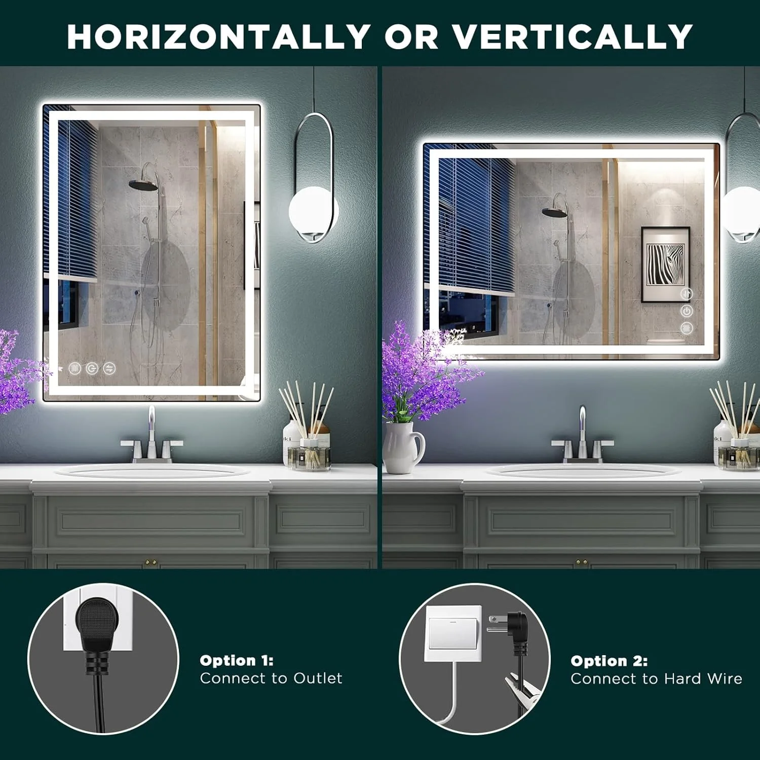 آینه حمام ال ای دی Memobarco با ابعاد 60x80 سانتی متر، آینه های دیواری با قابلیت تنظیم نور پیوسته و ضد بخار، CRI>90 قابل تنظیم، آینه روشویی با 3 حالت رنگی، ضد خرد شدن، آینه حمام حافظه دار با چراغ های ال ای دی