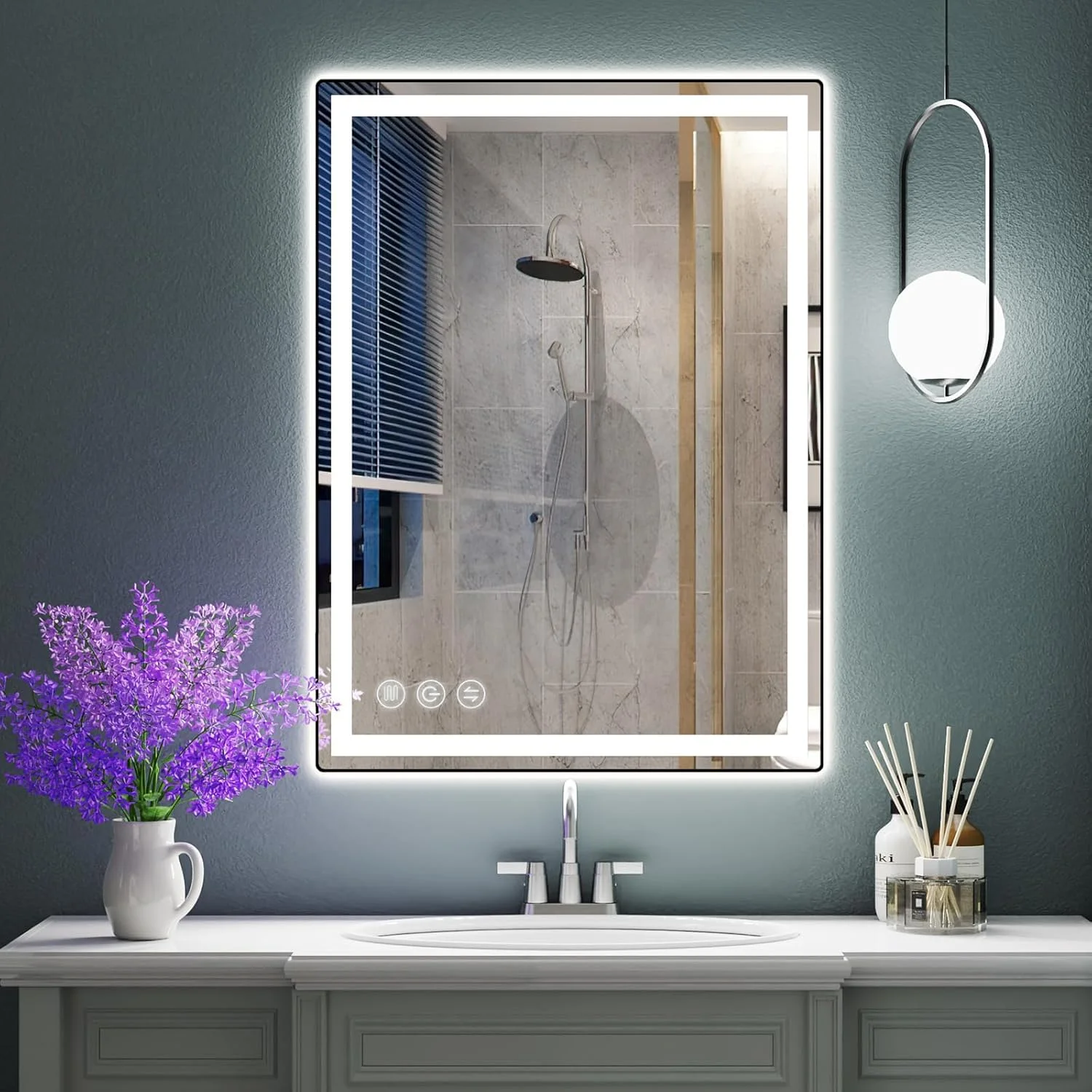 آینه حمام ال ای دی Memobarco با ابعاد 60x80 سانتی متر، آینه های دیواری با قابلیت تنظیم نور پیوسته و ضد بخار، CRI>90 قابل تنظیم، آینه روشویی با 3 حالت رنگی، ضد خرد شدن، آینه حمام حافظه دار با چراغ های ال ای دی