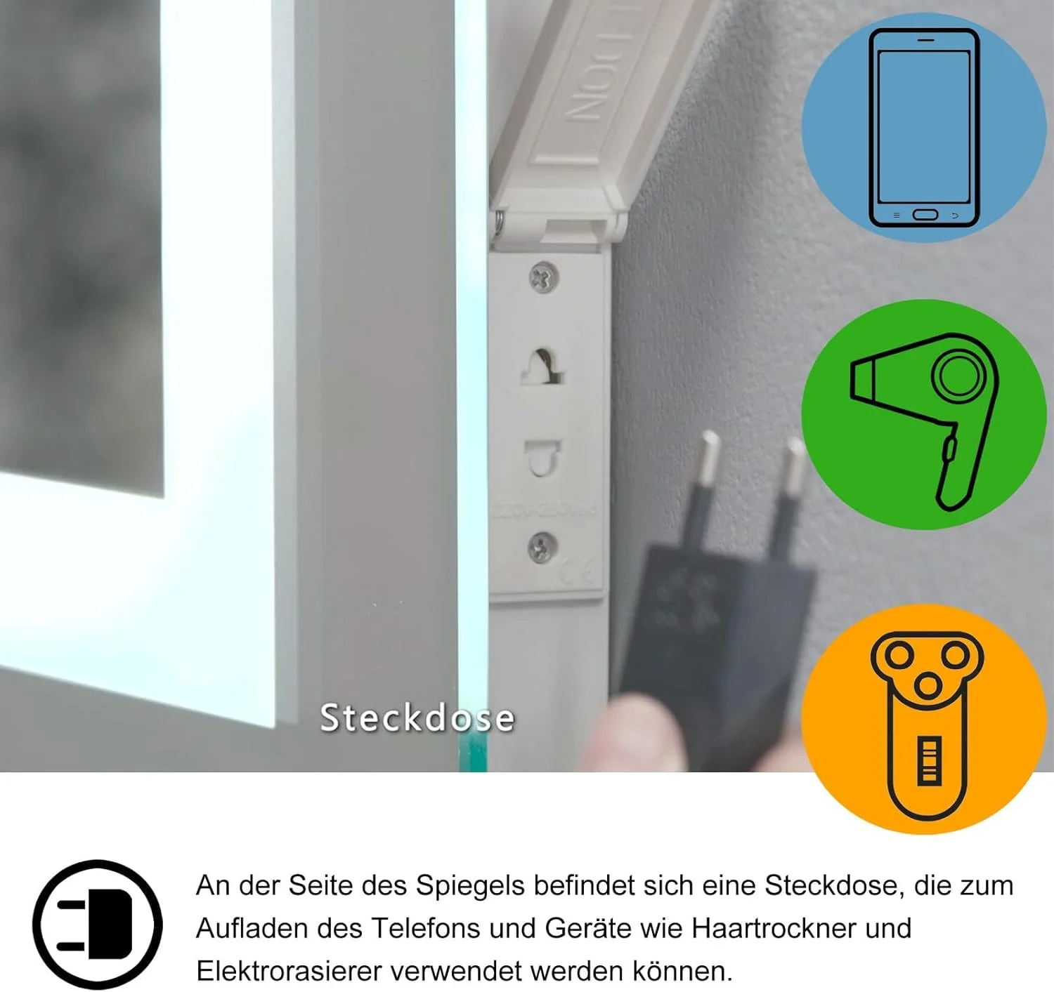 آینه حمام ال ای دی MIQU، ابعاد 80 در 60 سانتی متر، آینه بزرگ با نور، کلید لمسی، دیمر دار، مستطیلی، آینه دیواری با بلوتوث + دوشاخه + 3 رنگ نور آینه حمام ال ای دی MIQU، ابعاد 80 در 60 سانتی متر، آینه بزرگ با نور، کلید لمسی، دیمر دار، مستطیلی، آینه دیواری با بلوتوث + دوشاخه + 3 رنگ نور