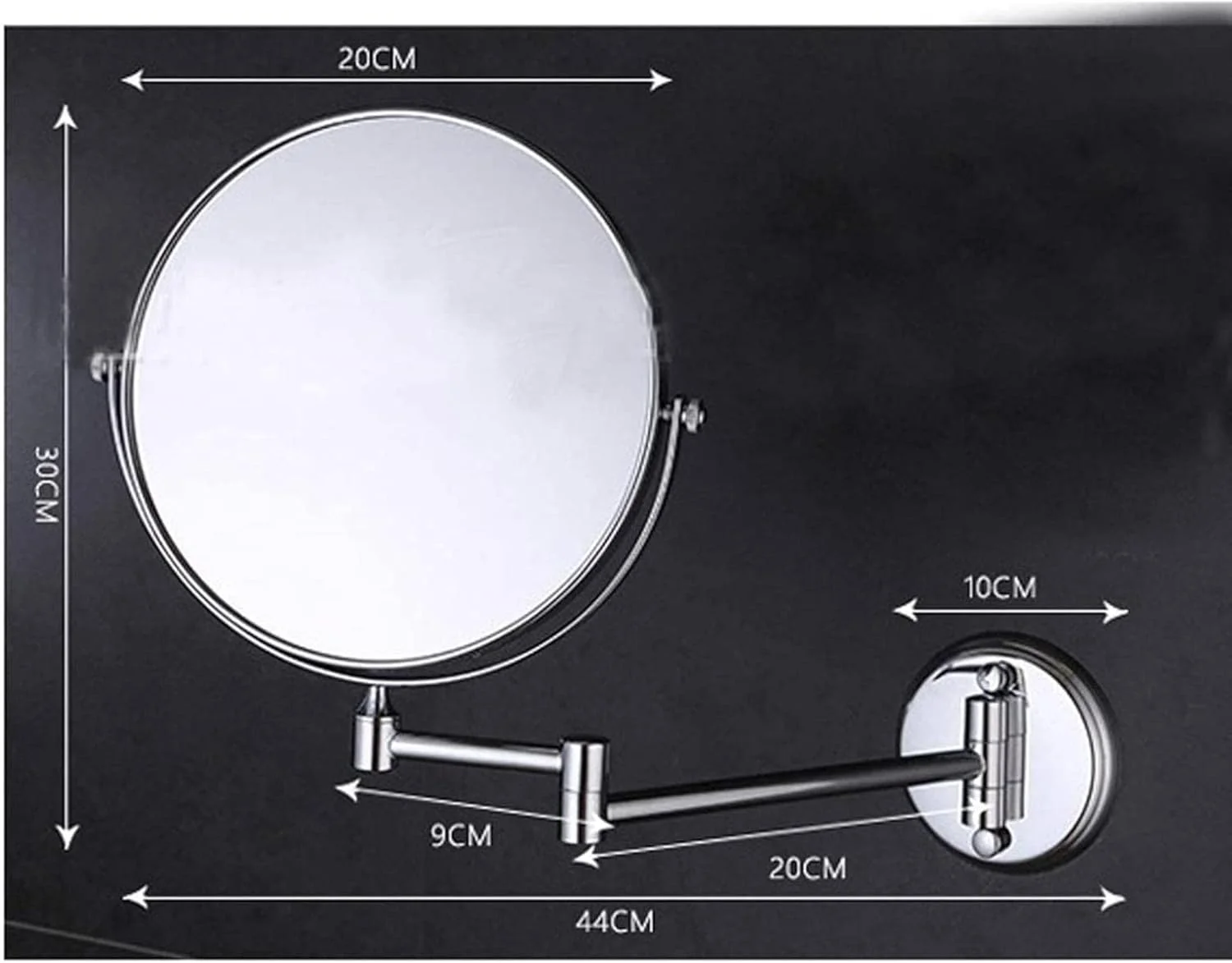 آینه آرایشی دیواری، آینه حمام گرد 8 اینچی، آینه آرایشی دو طرفه با چرخش 360 درجه