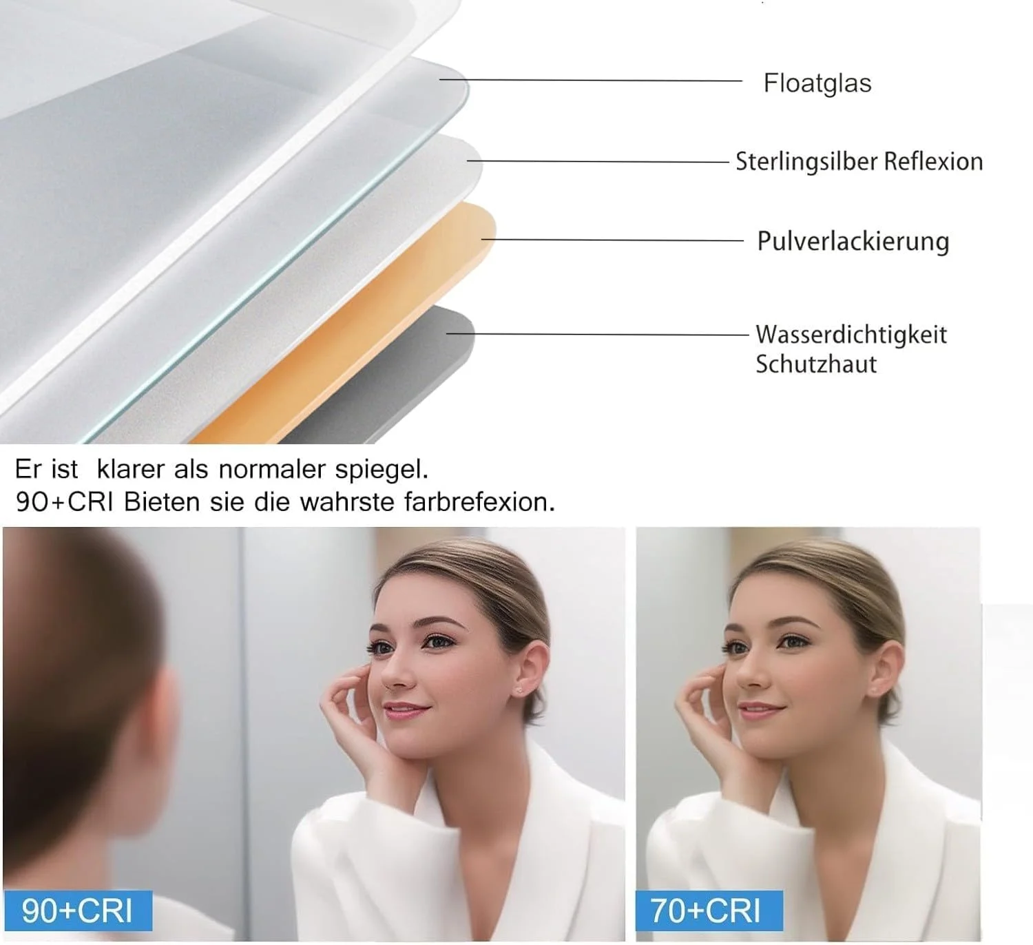 آینه حمام ال ای دی MIQU، ابعاد 80 در 60 سانتی متر، آینه بزرگ با نور، کلید لمسی، دیمر دار، مستطیلی، آینه دیواری با بلوتوث + دوشاخه + 3 رنگ نور آینه حمام ال ای دی MIQU، ابعاد 80 در 60 سانتی متر، آینه بزرگ با نور، کلید لمسی، دیمر دار، مستطیلی، آینه دیواری با بلوتوث + دوشاخه + 3 رنگ نور