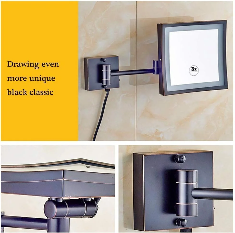 آینه آرایشی، آینه اصلاح - آینه حمام با نور LED برای هتل، آینه رومیزی قابل تنظیم و تاشو مربعی 8 اینچی