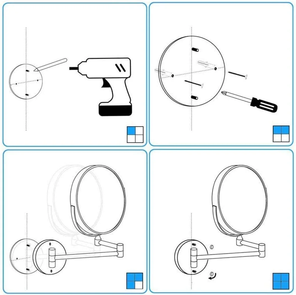 آینه آرایشی دیواری، آینه آرایشی با بزرگنمایی 10 برابر با چراغ های LED، آینه دو طرفه آینه حمام با چرخش 360 درجه (رنگ: مسی عتیقه) (رزگلد)