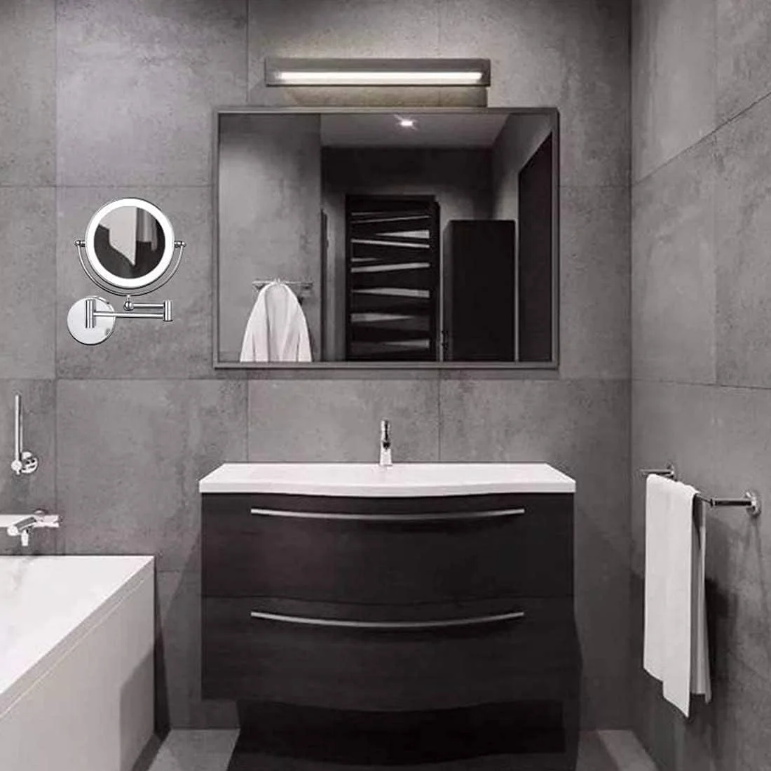 آینه آرایشی دیواری، آینه آرایشی با بزرگنمایی 10 برابر با چراغ های LED، آینه دو طرفه آینه حمام با چرخش 360 درجه (رنگ: مسی عتیقه) (رزگلد)