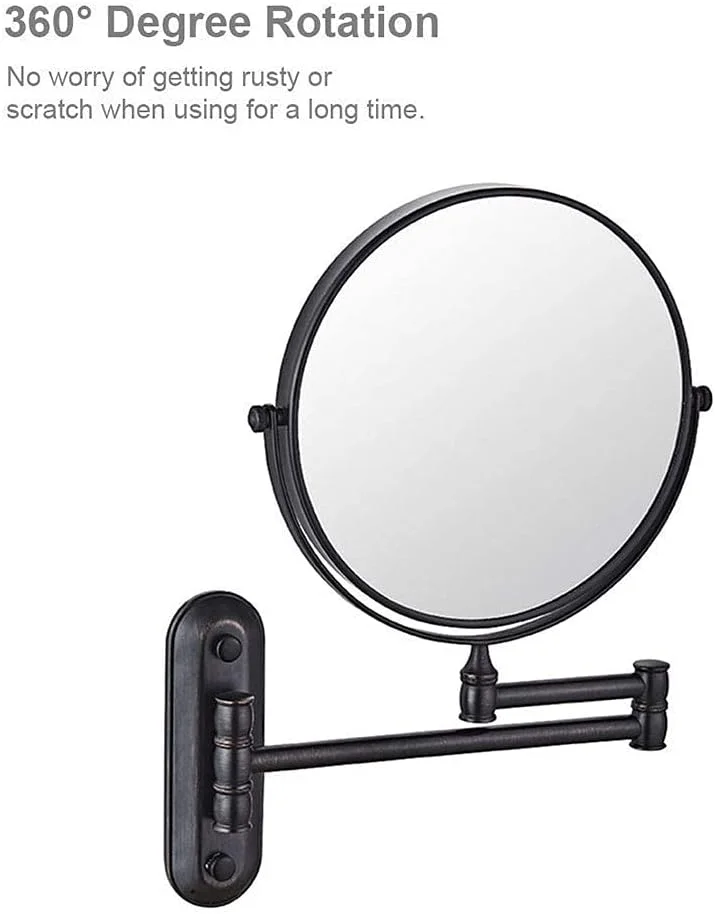 آینه آرایشی برای حمام، چرخش 360 درجه با نمای بدون اعوجاج، دو طرفه و قابل افزایش طول، برای دختران (رنگ: برنز سبز) (مشکی مات)