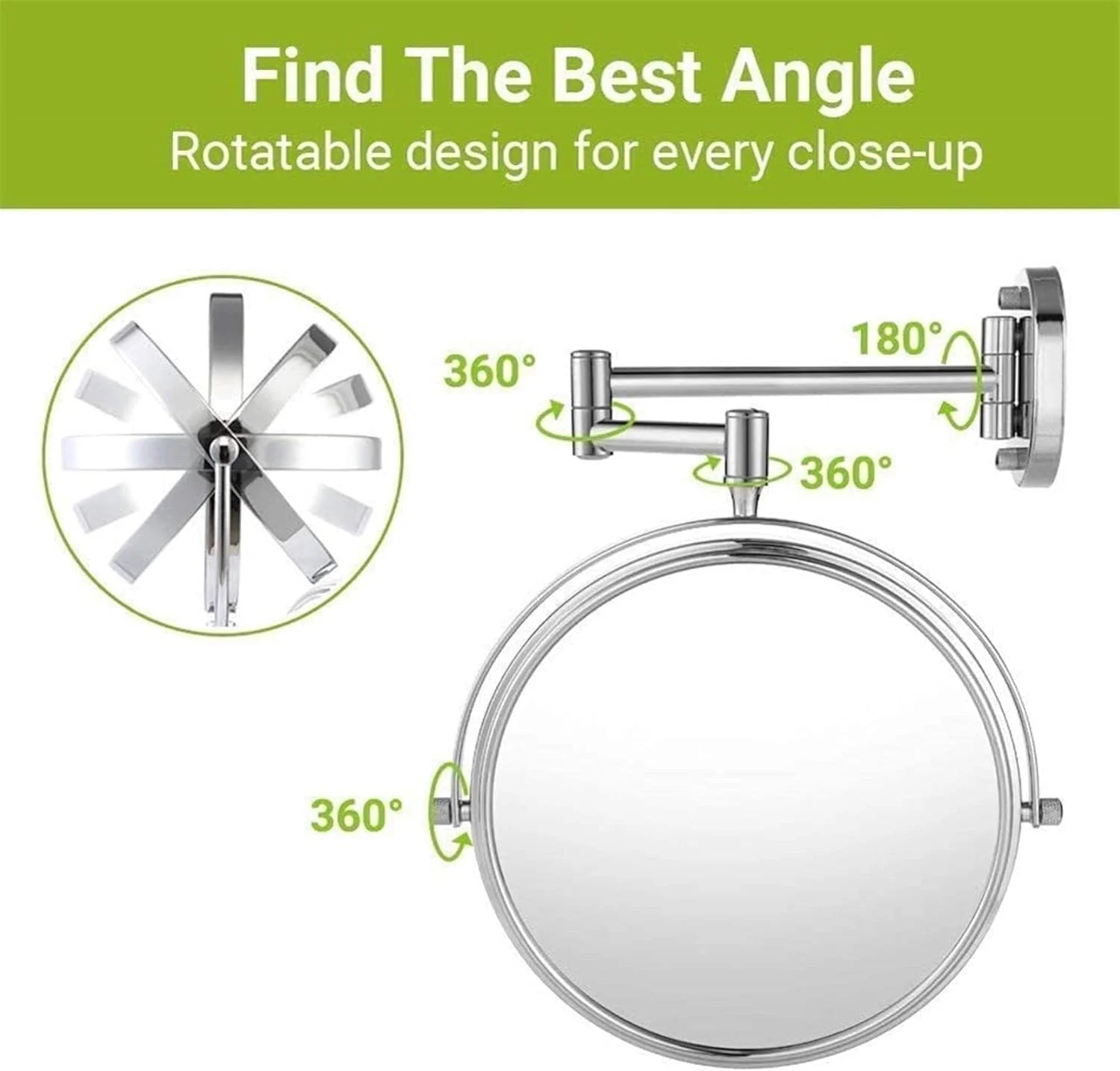 آینه آرایشی با بزرگنمایی 10 برابر، آینه دو طرفه آرایشی، تاشو، گرد، مناسب حمام آینه آرایشی با بزرگنمایی 10 برابر، آینه دو طرفه آرایشی، تاشو، گرد، مناسب حمام