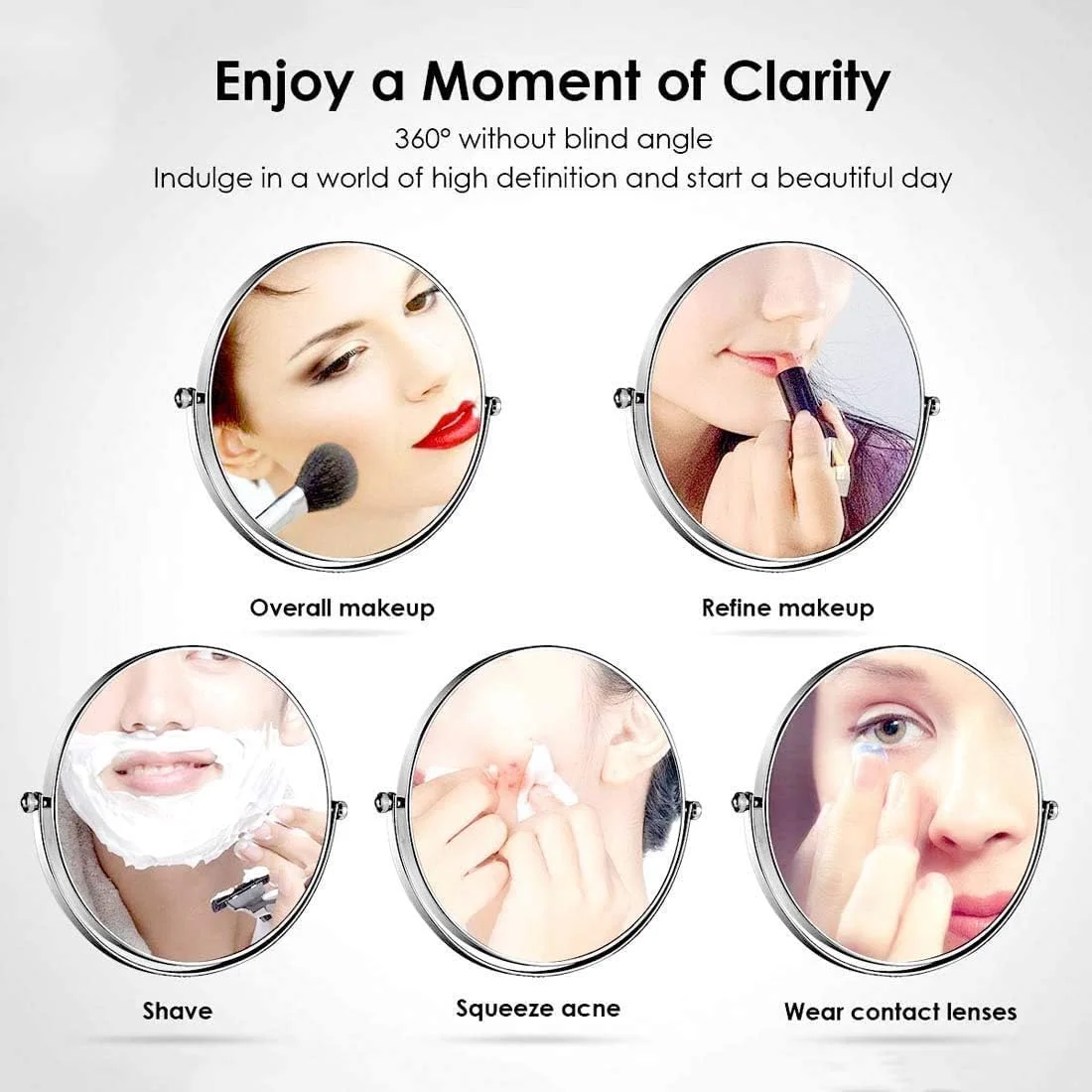 آینه آرایشی دیواری، آینه آرایشی با بزرگنمایی 10 برابر با چراغ های LED، آینه دو طرفه آینه حمام با چرخش 360 درجه (رنگ: مسی عتیقه) (رزگلد)