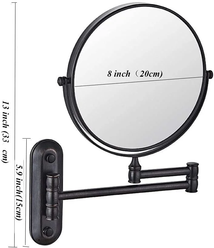 آینه آرایشی برای حمام، چرخش 360 درجه با نمای بدون اعوجاج، دو طرفه و قابل افزایش طول، برای دختران (رنگ: برنز سبز) (مشکی مات)